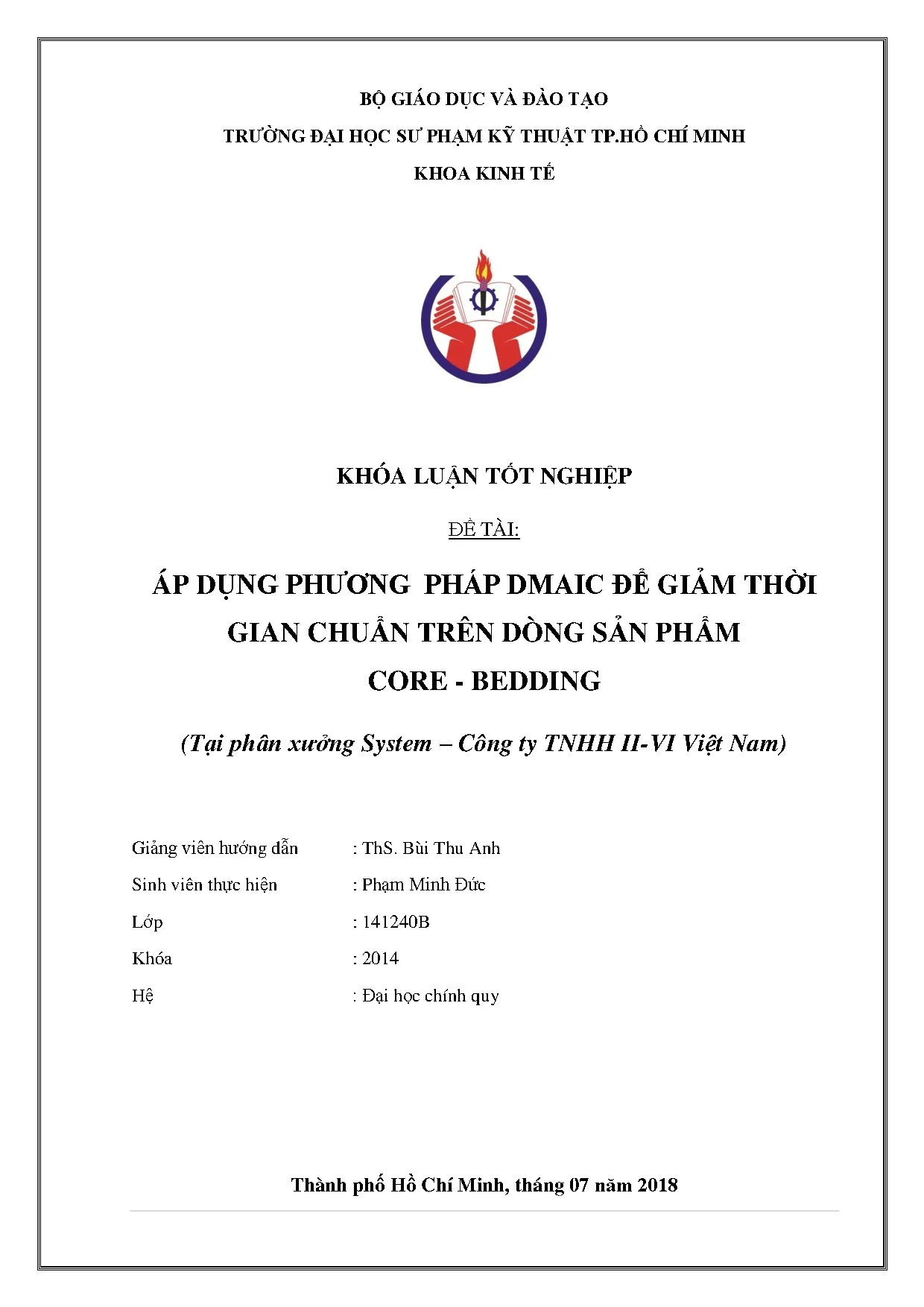 Đồ án tốt nghiệp - Áp dụng phương pháp Dmaic để giảm thời gian chuẩn TDSPC - B ( PXS - CTTI - IVN