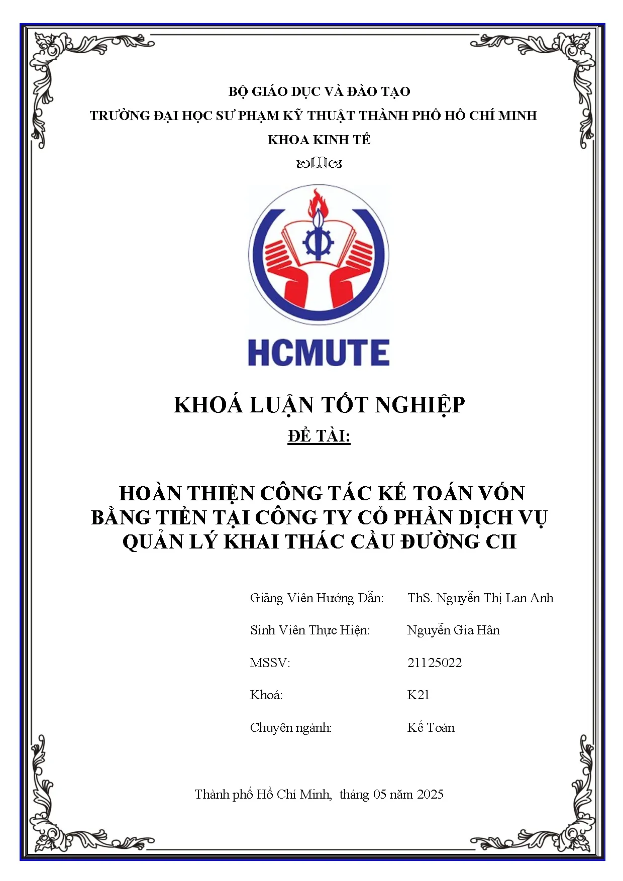 Đồ án tốt nghiệp - Hoàn thiện công tác kế toán vốn bằng tiền tại công ty cổ phần dịch vụ quản LKTCĐC