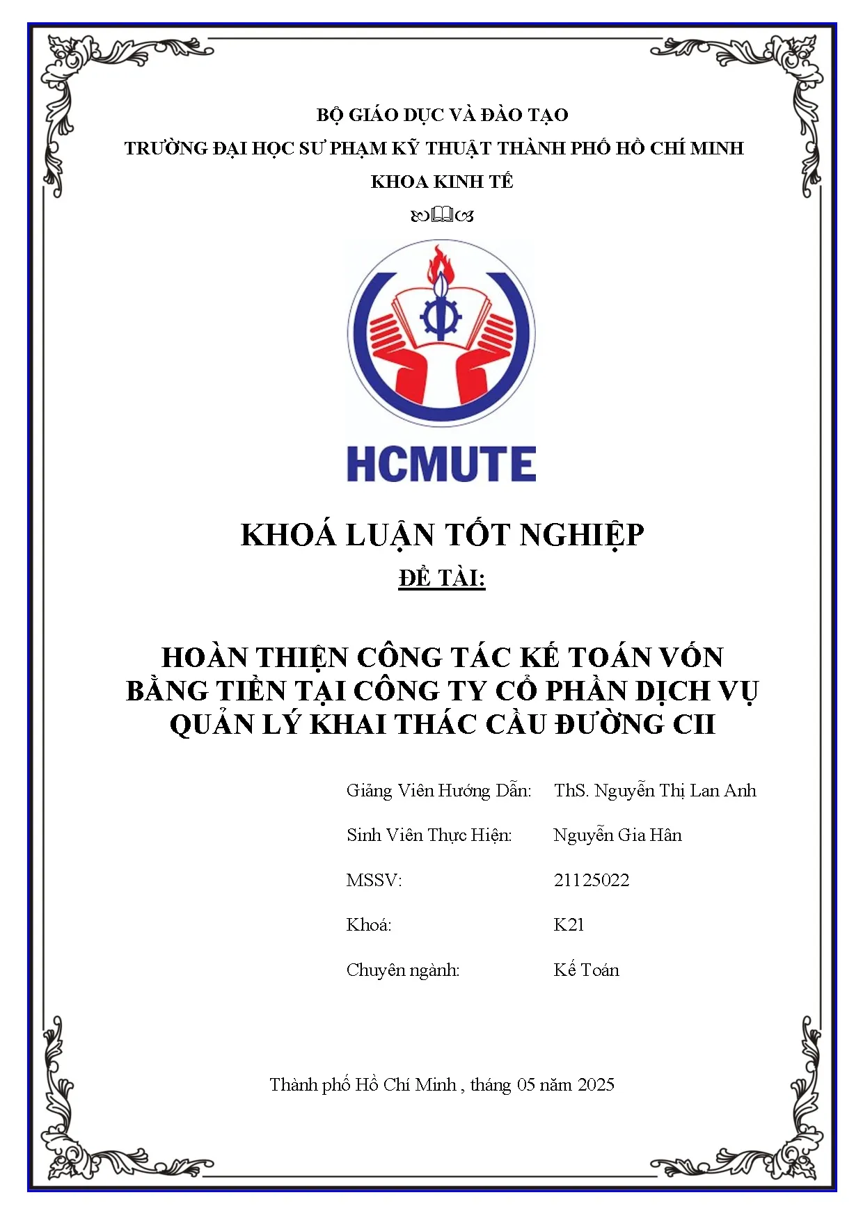 Đồ án tốt nghiệp - Hoàn thiện công tác kế toán vốn bằng tiền tại công ty cổ phần dịch vụ quản LKTCĐC - Trang 2