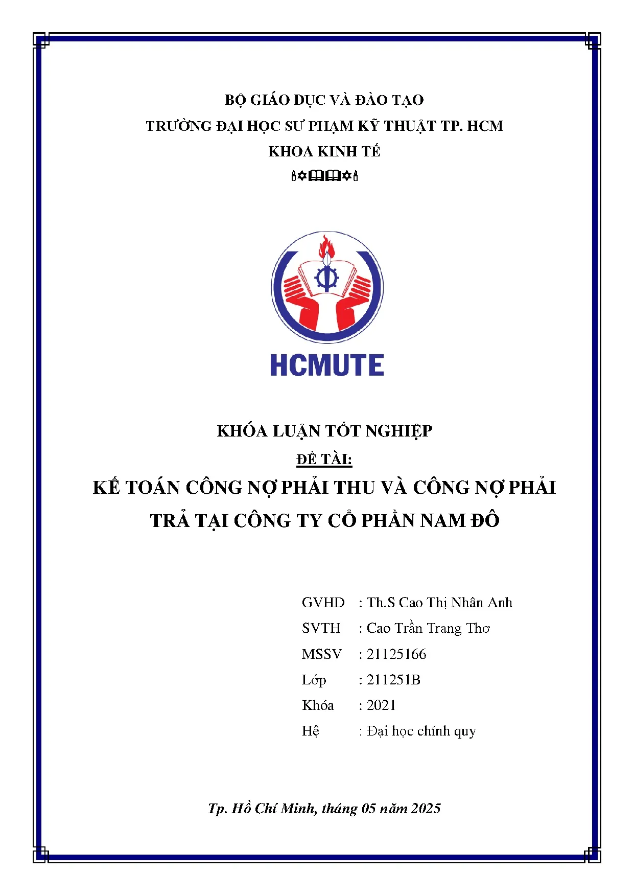 Đồ án tốt nghiệp - Kế toán công nợ phải thu và công nợ phải trả tại công ty cổ phần Nam Đô