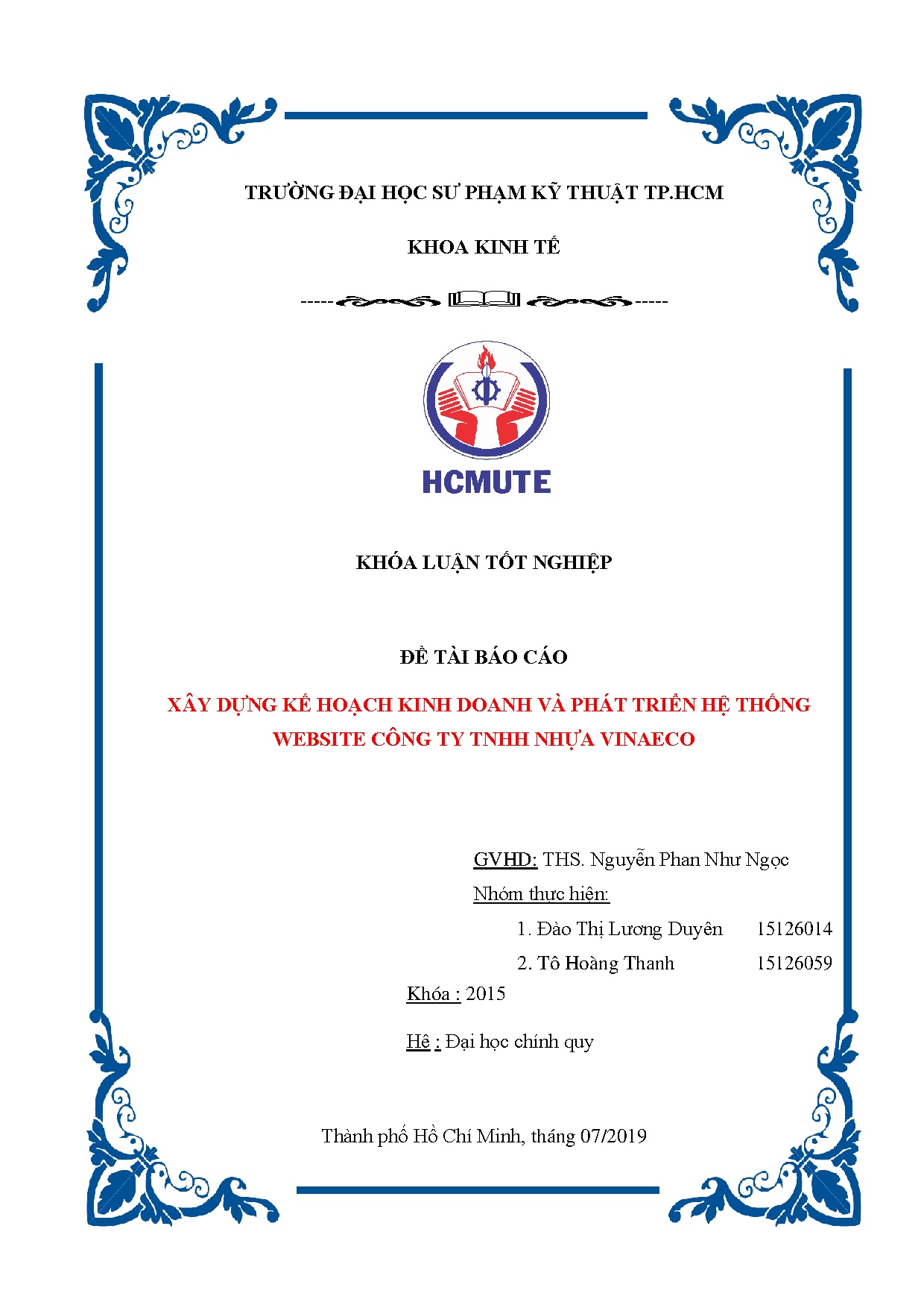 Đồ án tốt nghiệp - Xây dựng kế hoạch kinh doanh và phát triển hệ thống website Công ty TNHH Nhựa VE