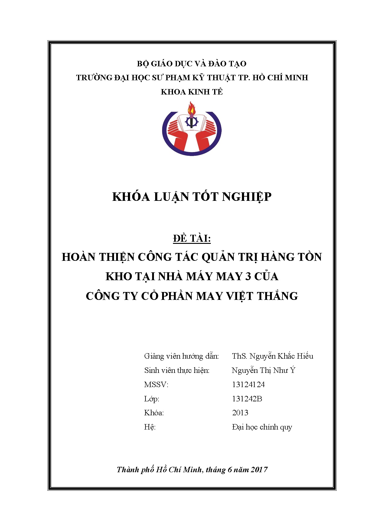 Đồ án tốt nghiệp - Hoàn thiện công tác quản trị hàng tồn kho tại nhà máy may 3 của Công ty Cổ PMVT
