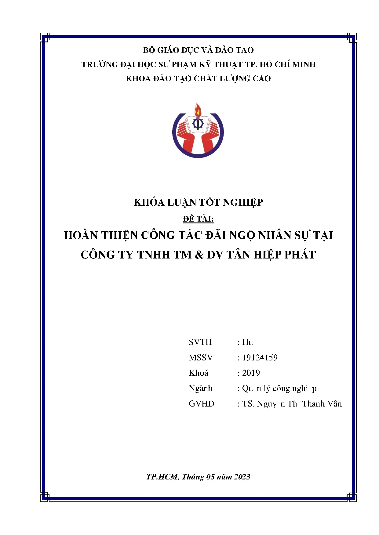 Đồ án tốt nghiệp - Hoàn thiện công tác đãi ngộ nhân sự tại Công ty TNHH TM &amp; DV Tân Hiệp Phát