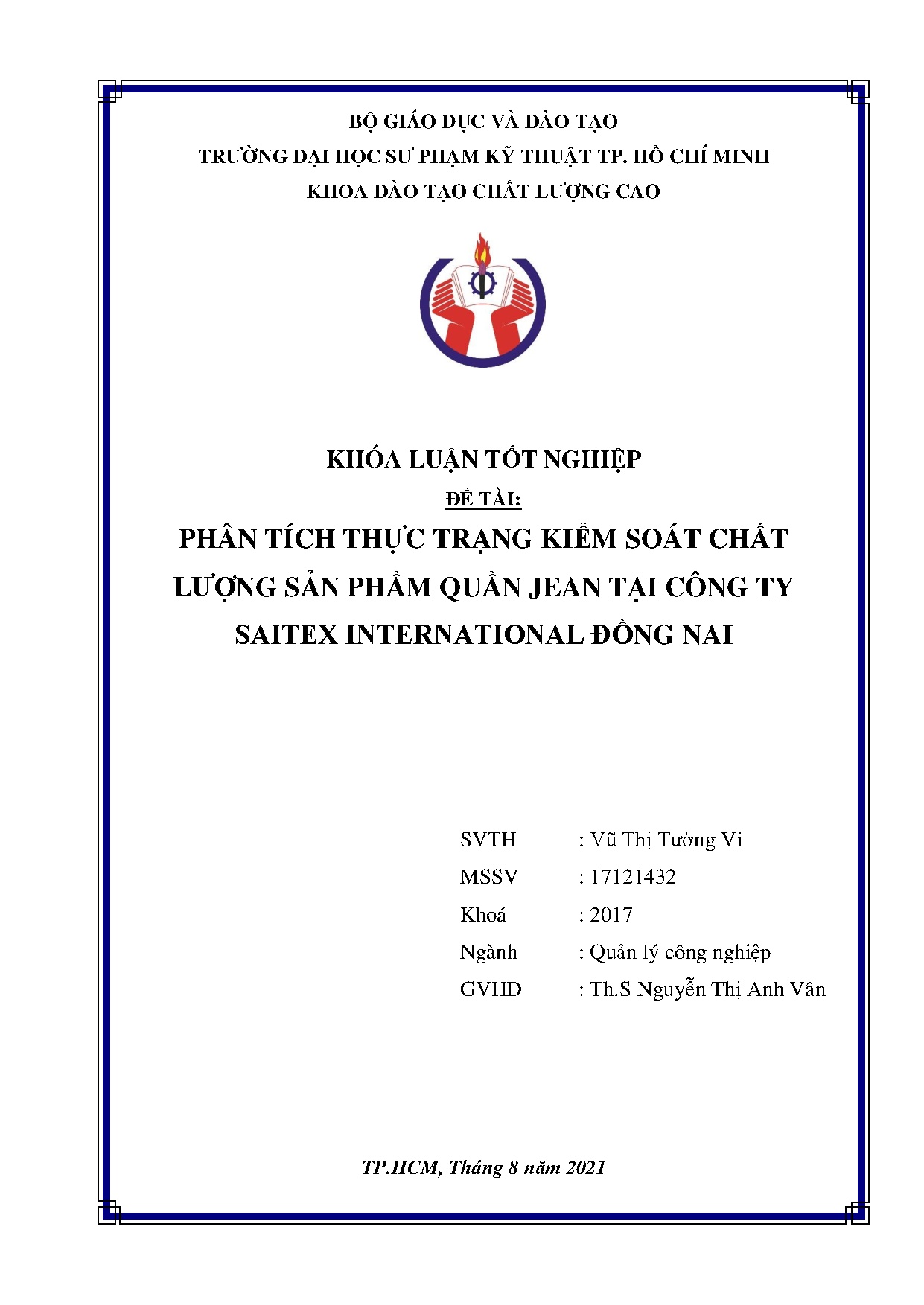 Đồ án tốt nghiệp - Phân tích thực trạng kiểm soát chất lượng sản phẩm quần Jean tại Công ty SIĐN