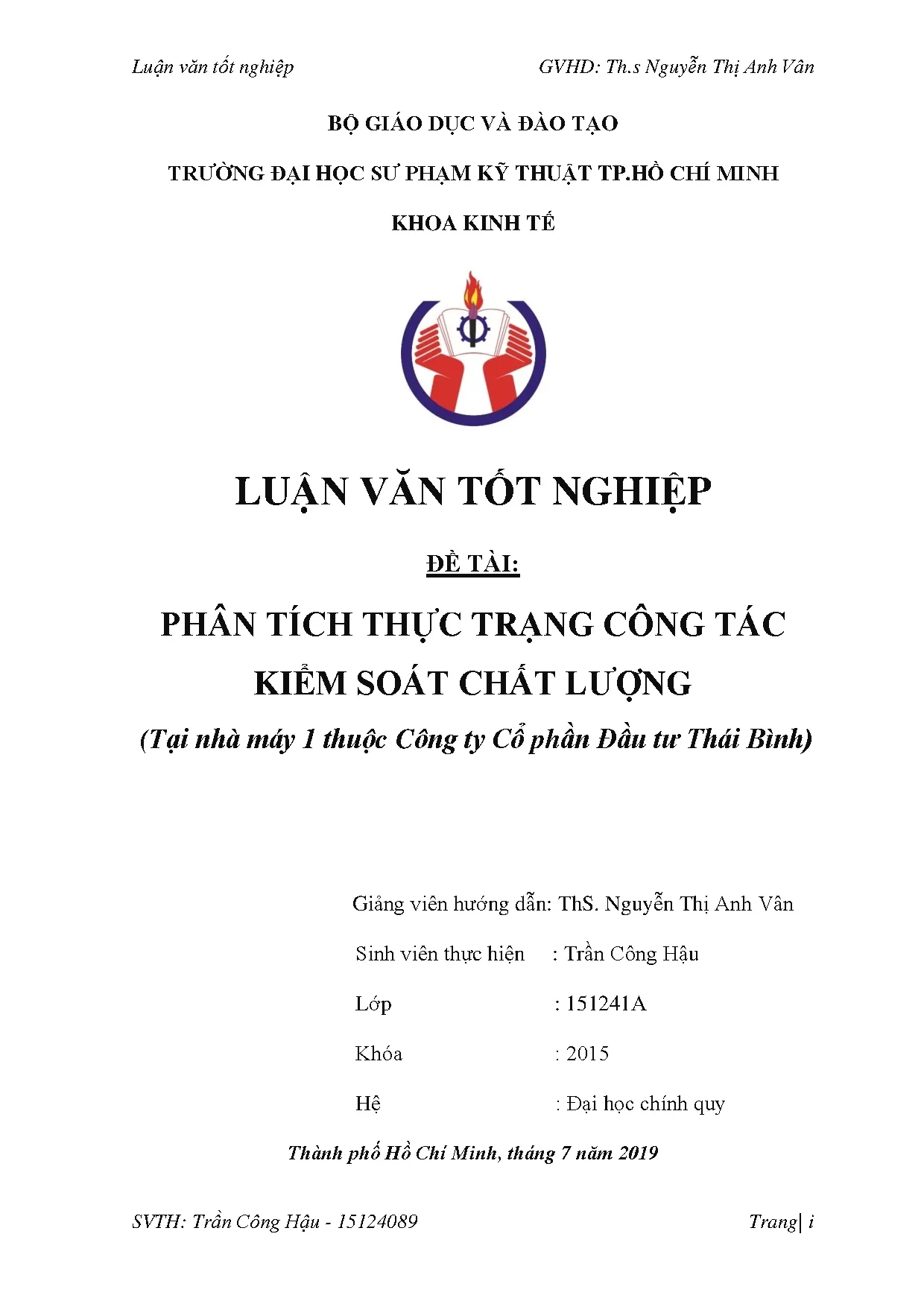 Đồ án tốt nghiệp - Phân tích thực trạng công tác kiểm soát chất lượng