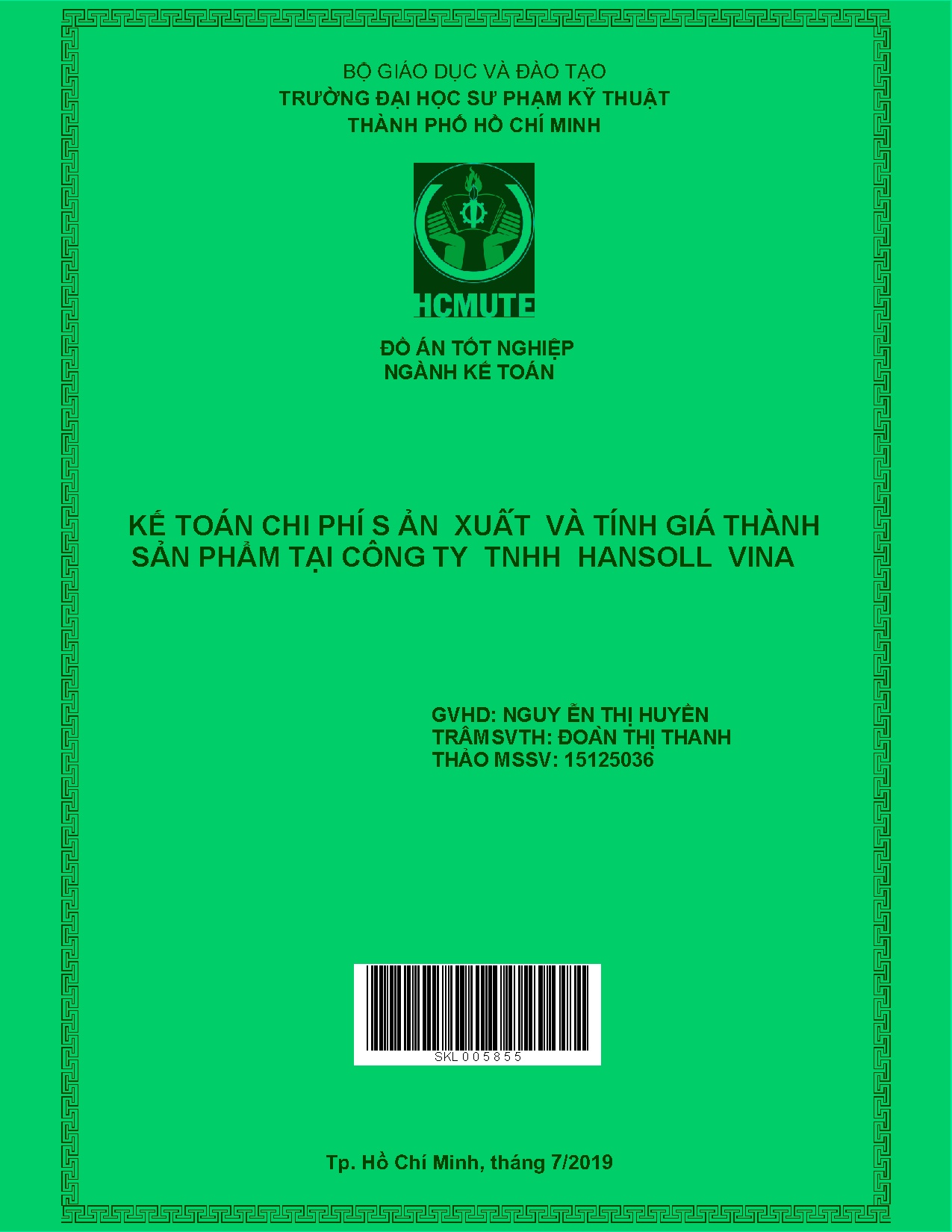 Đồ án tốt nghiệp - Kế toán chi phí sản xuất và tính giá thành sản phẩm tại công ty TNHH Hansoll Vina