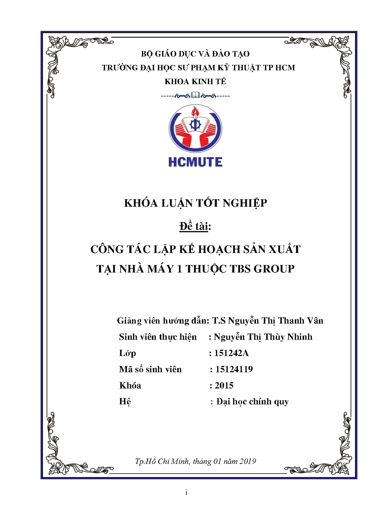 Đồ án tốt nghiệp - Công tác lập kế hoạch sản xuất tại nhà máy 1 thuộc TBS Group