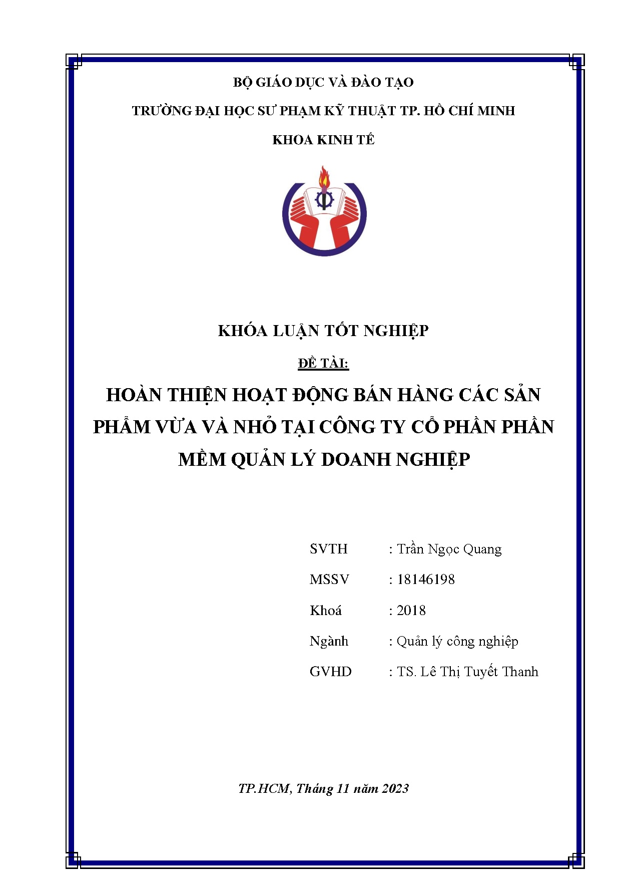 Đồ án tốt nghiệp - Hoàn thiện hoạt động bán hàng các sản phẩm vừa và nhỏ tại Công ty cổ phần PMQLDN
