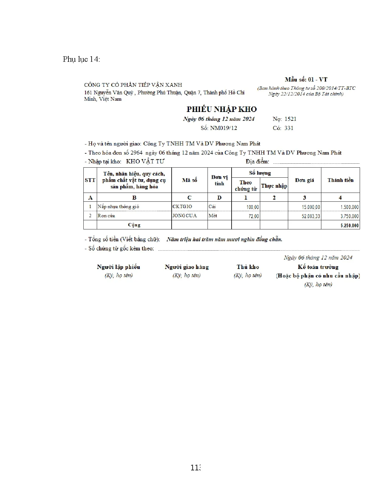 Đồ án tốt nghiệp - Kế toán xác định kết quả hoạt động kinh doanh tại Công ty cổ phần Tiếp Vận Xanh - Trang 126