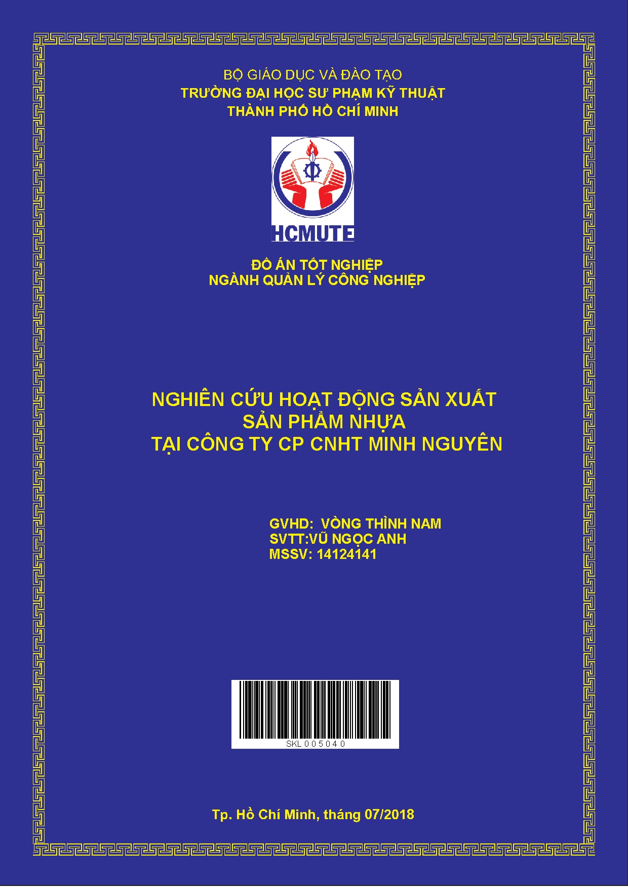Đồ án tốt nghiệp - Nghiên cứu hoạt động sản xuất sản phẩm nhựa tại Công ty CP CNHT Minh Nguyên
