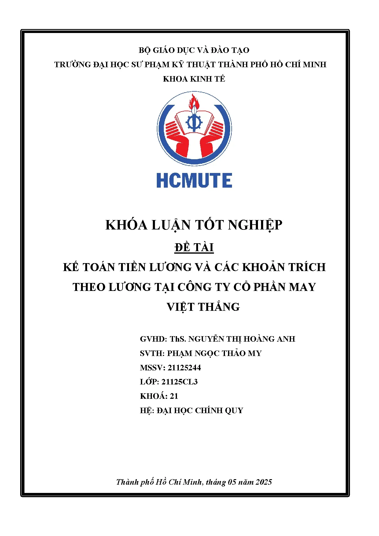 Đồ án tốt nghiệp - Kế toán tiền lương và các khoản trích theo lương tại Công ty Cổ phần may Việt T - Trang 2