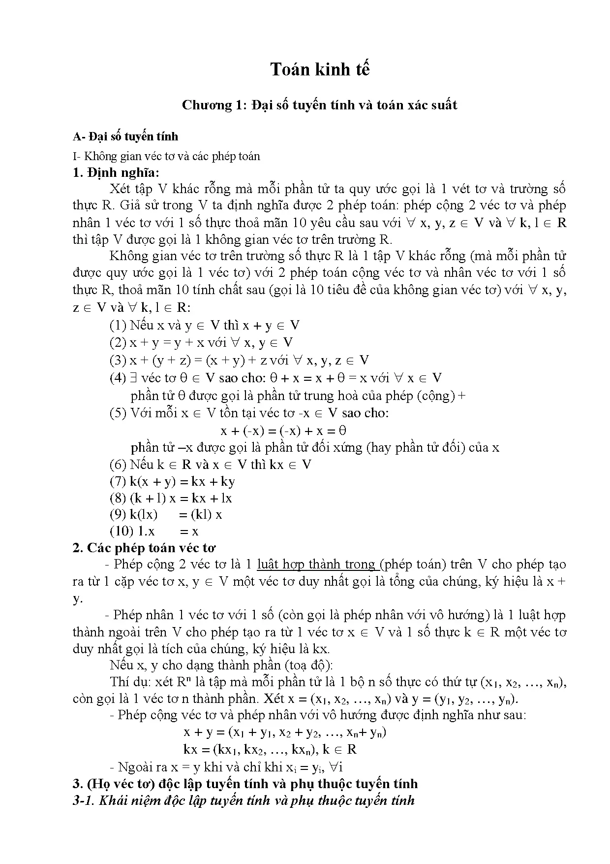 Giáo trình Toán kinh tế