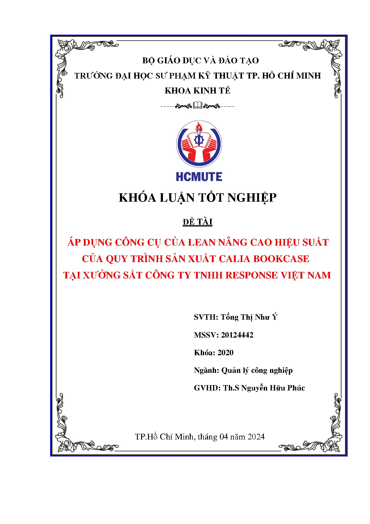 Đồ án tốt nghiệp - Áp dụng công cụ của Lean nâng cao hiệu suất của quy trình sản xuất CBTXSCTTRVN