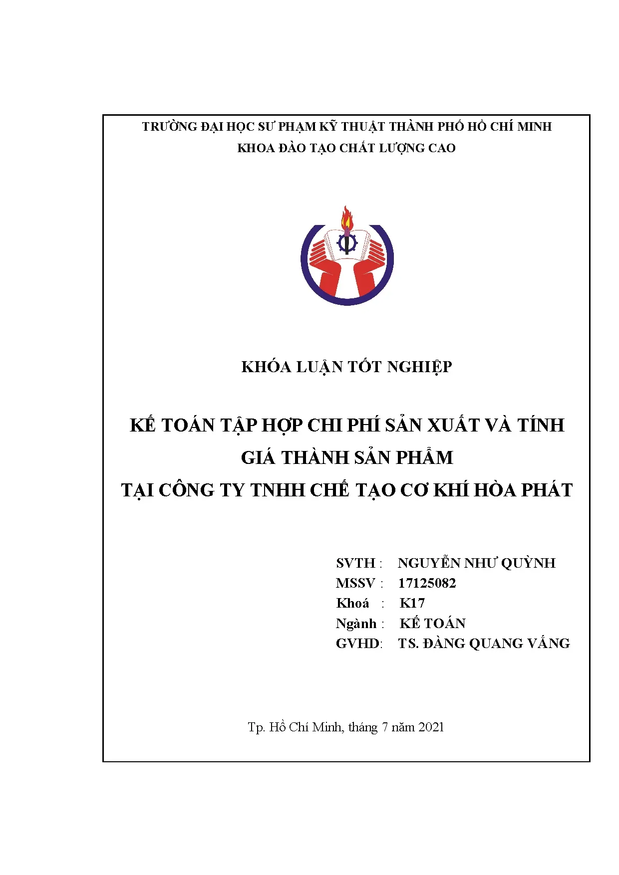 Đồ án tốt nghiệp - Kế toán tập hợp chi phí sản xuất và tính giá thành sản phẩm tại Công ty TCTCKHP