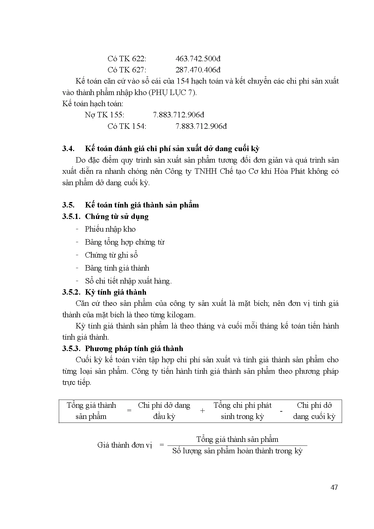 Đồ án tốt nghiệp - Kế toán tập hợp chi phí sản xuất và tính giá thành sản phẩm tại Công ty TCTCKHP - Trang 59