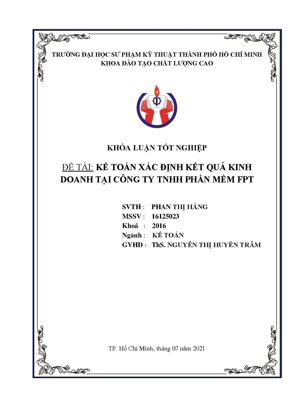 Đồ án tốt nghiệp - Kế toán xác định kết quả kinh doanh tại Công ty TNHH phần mềm FPT