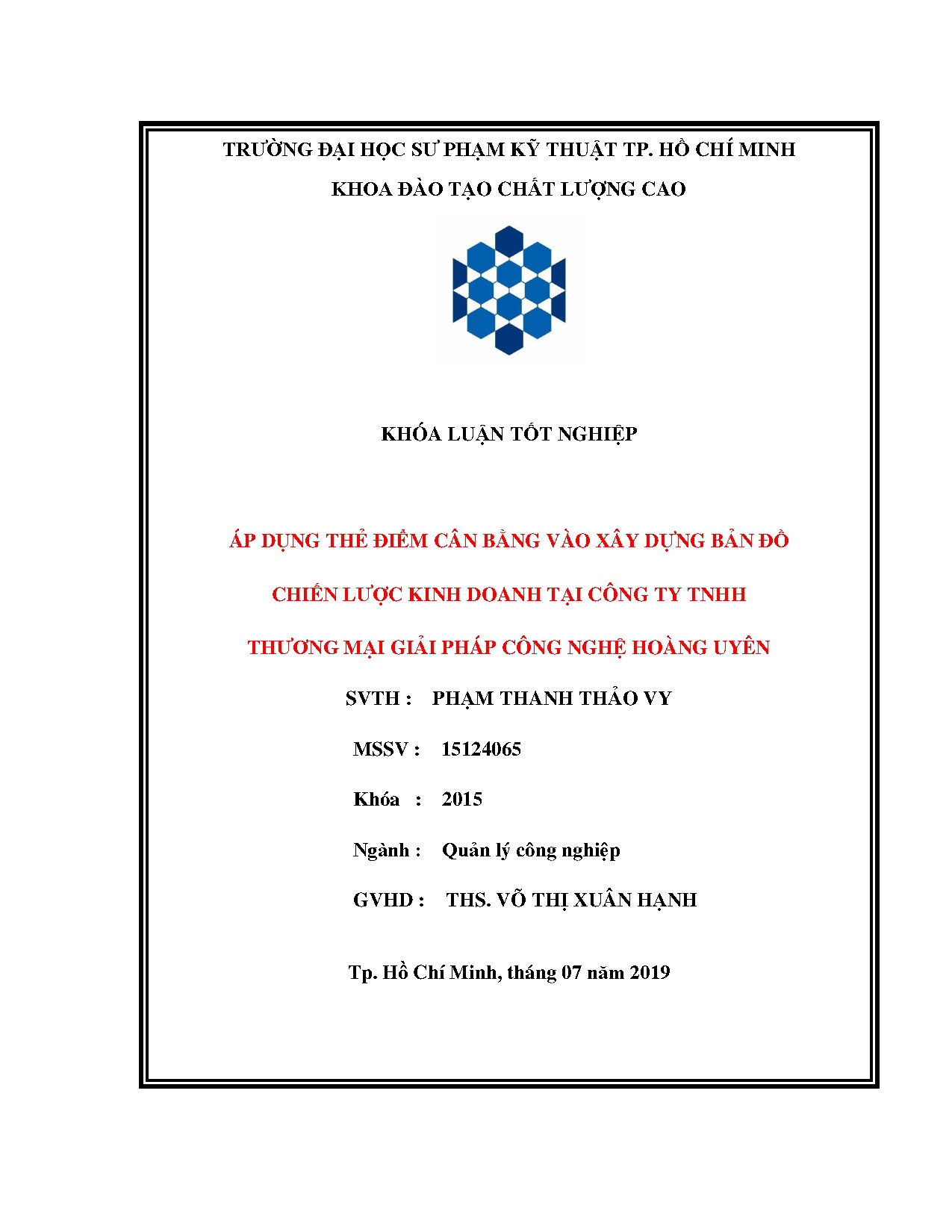 Đồ án tốt nghiệp - Áp dụng thẻ điểm cân bằng vào xây dựng bản đồ chiến lược kinh doanh TCTTTMGPCNHU