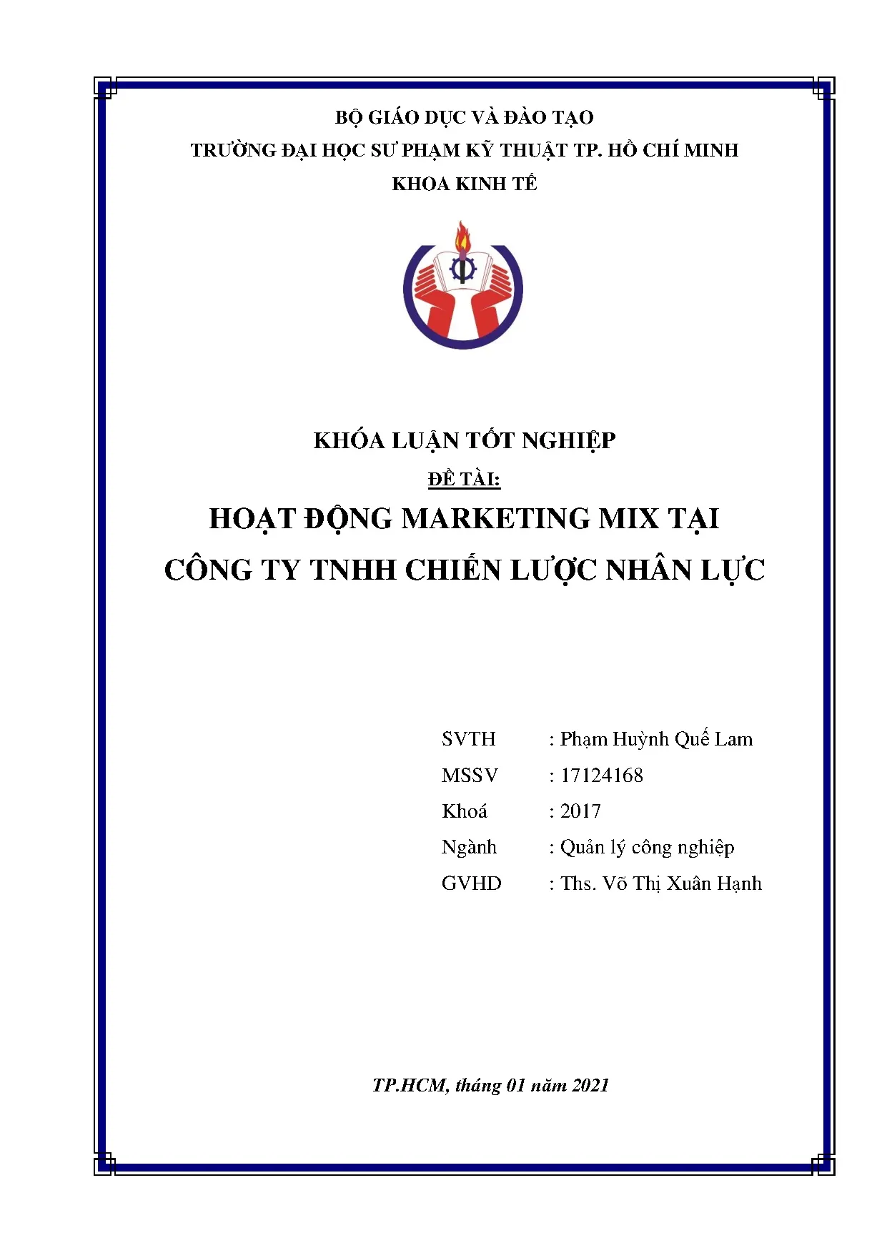 Đồ án tốt nghiệp - Hoạt động Marketing mix tại Công ty TNHH Chiến lược nhân lực