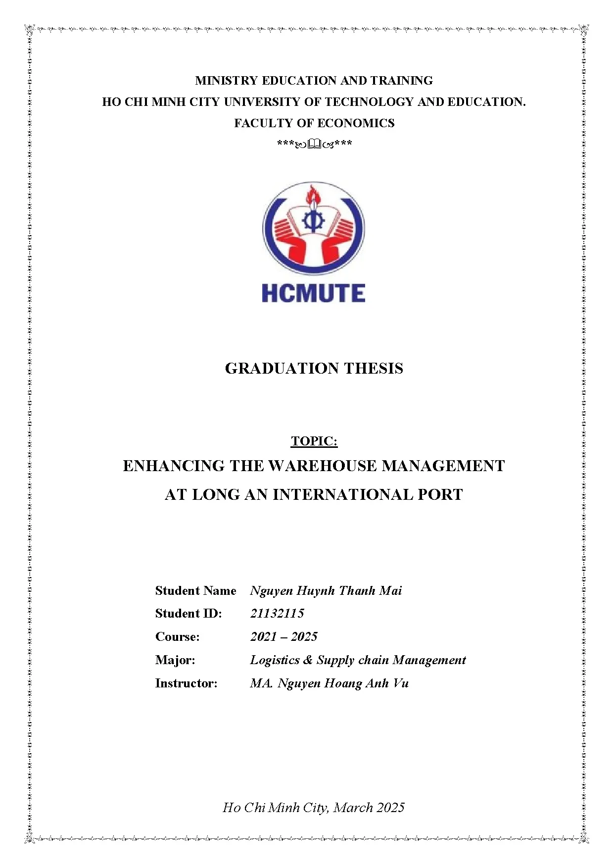 Đồ án tốt nghiệp - Enhancing the warehouse management at long an international port