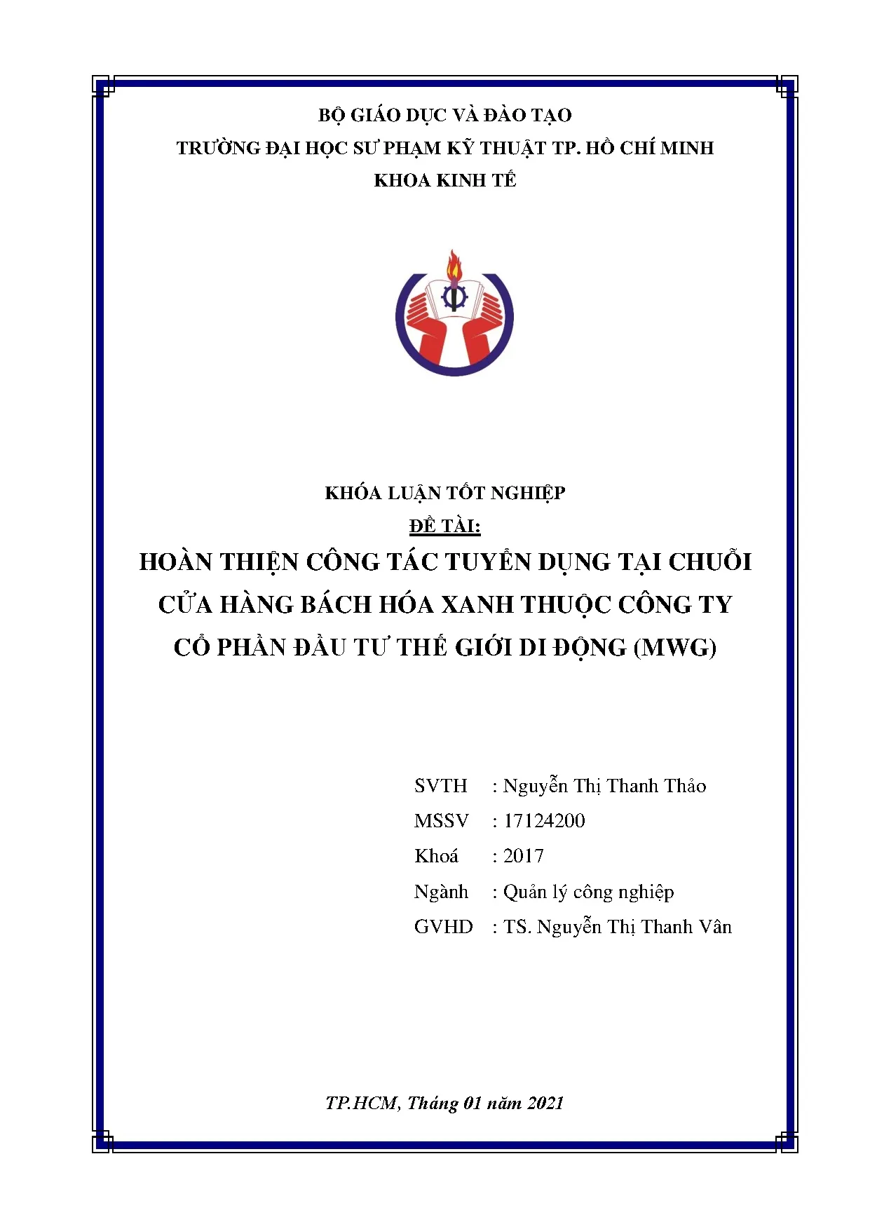 Đồ án tốt nghiệp - Hoàn thiện công tác tuyển dụng tại chuỗi cửa hàng Bách hóa xanh TCTCPĐTTGDĐ (