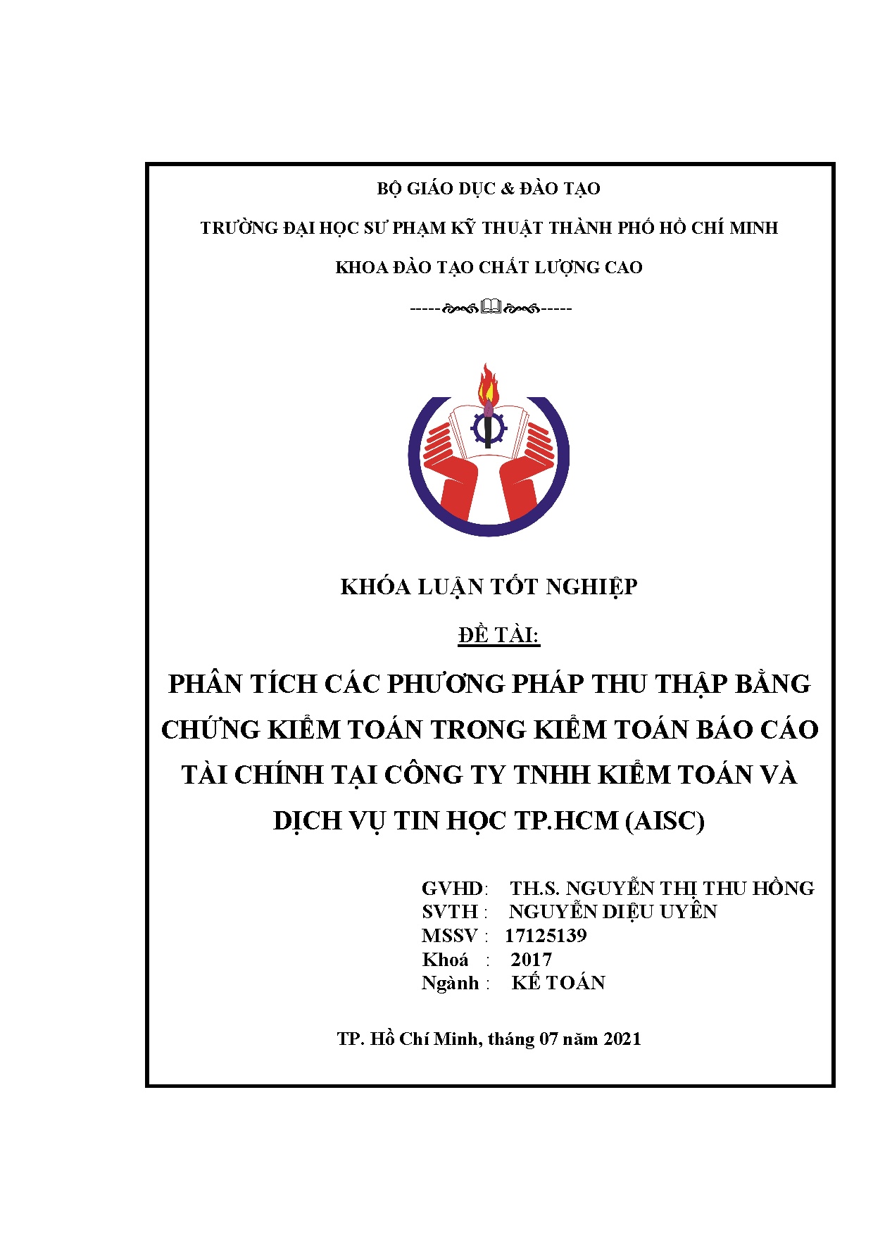 Đồ án tốt nghiệp - Phân tích các phương pháp thu nhập bằng chứng kiểm toán TKTBCTCTCTTKTVDVTHT (