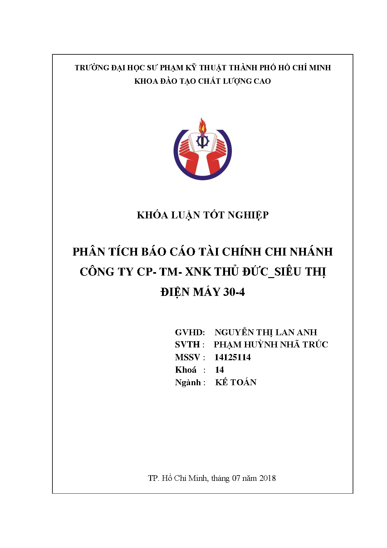 Đồ án tốt nghiệp - Phân tích báo cáo tài chính chi nhánh công ty CP-TM-XNK Thủ Đức_Siêu thị điện M 3