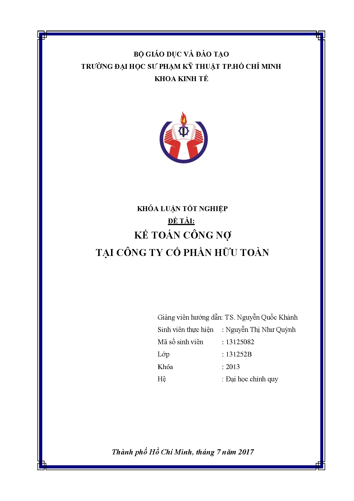 Đồ án tốt nghiệp - Kế toán công nợ tại Công ty Cổ phần Hữu Toàn