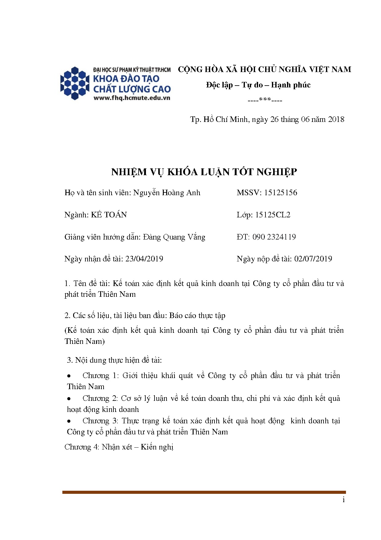 Đồ án tốt nghiệp - Kế toán xác định kết quả kinh doanh tại Công ty cổ phần đầu tư và phát triển TN