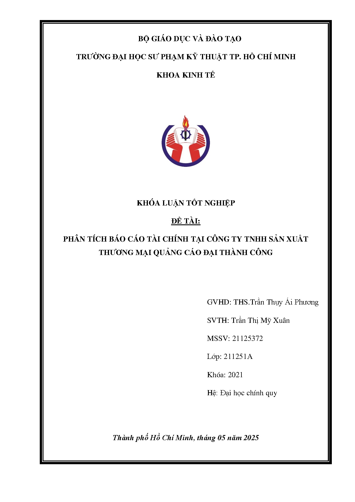 Đồ án tốt nghiệp - Phân tích báo cáo tài chính tại Công ty TNHH sản xuất thương mại quảng cáo Đại TC
