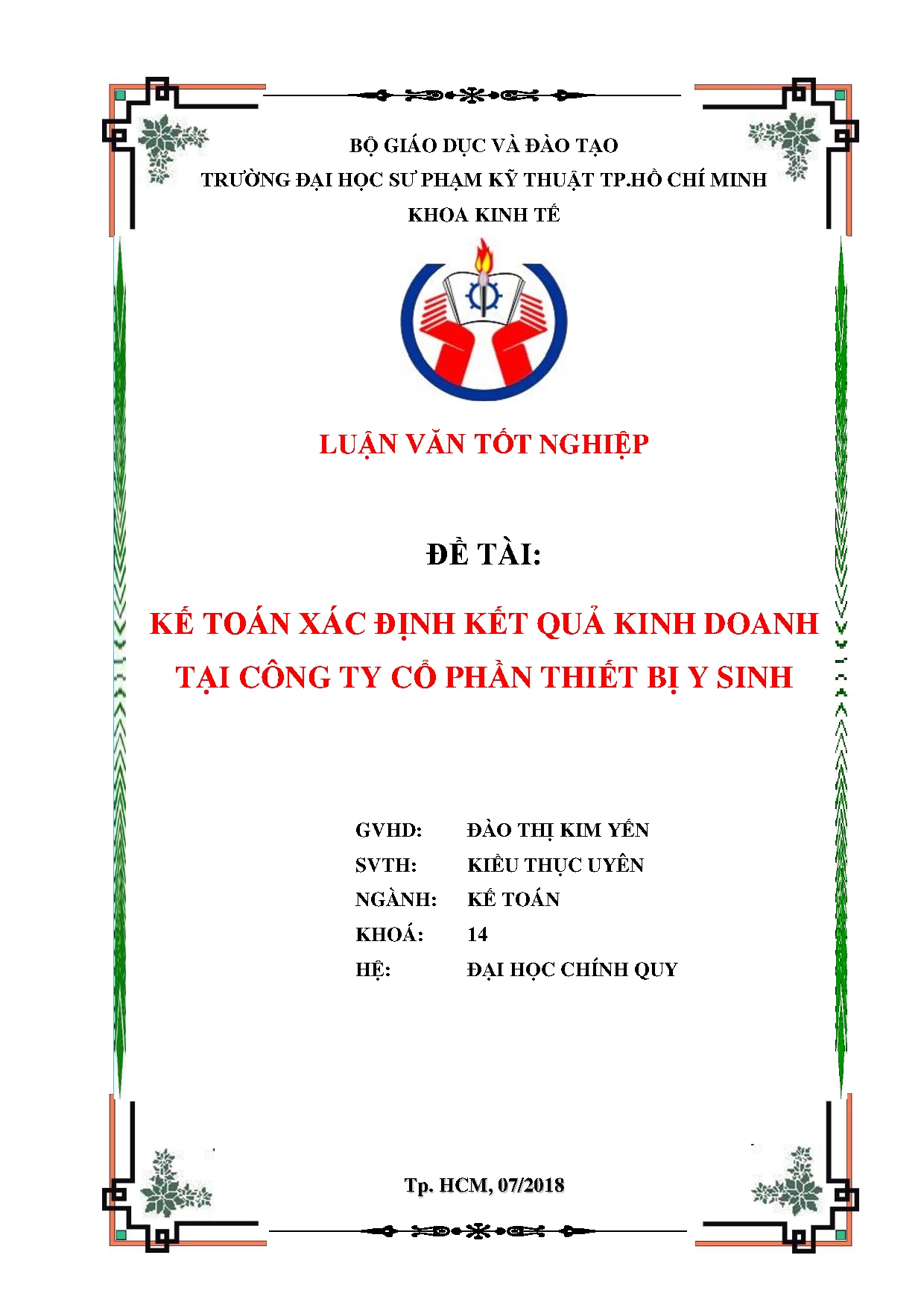 Đồ án tốt nghiệp - Kế toán xác định kết quả kinh doanh tại công ty cổ phần thiết bị y sinh