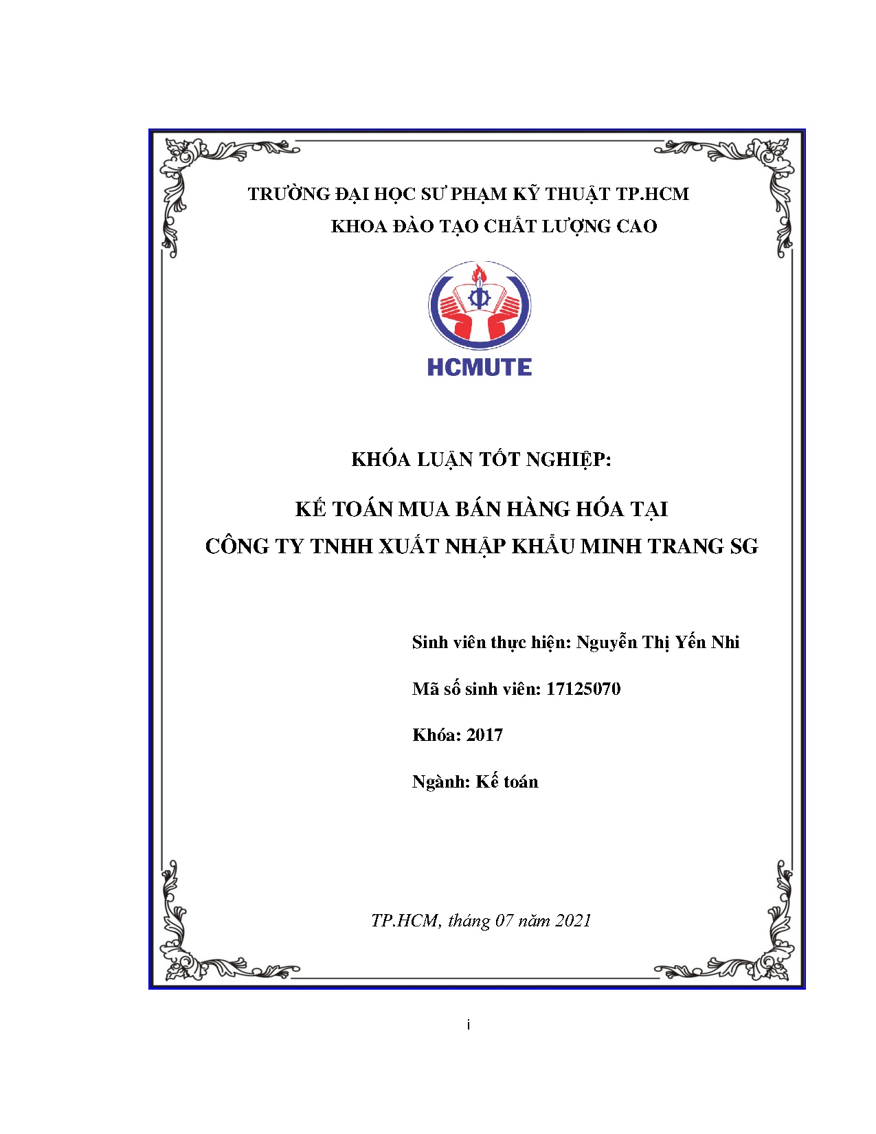 Đồ án tốt nghiệp - Kế toán mua bán hàng hóa tại Công ty TNHH Xuất nhập khẩu Minh Trang SG