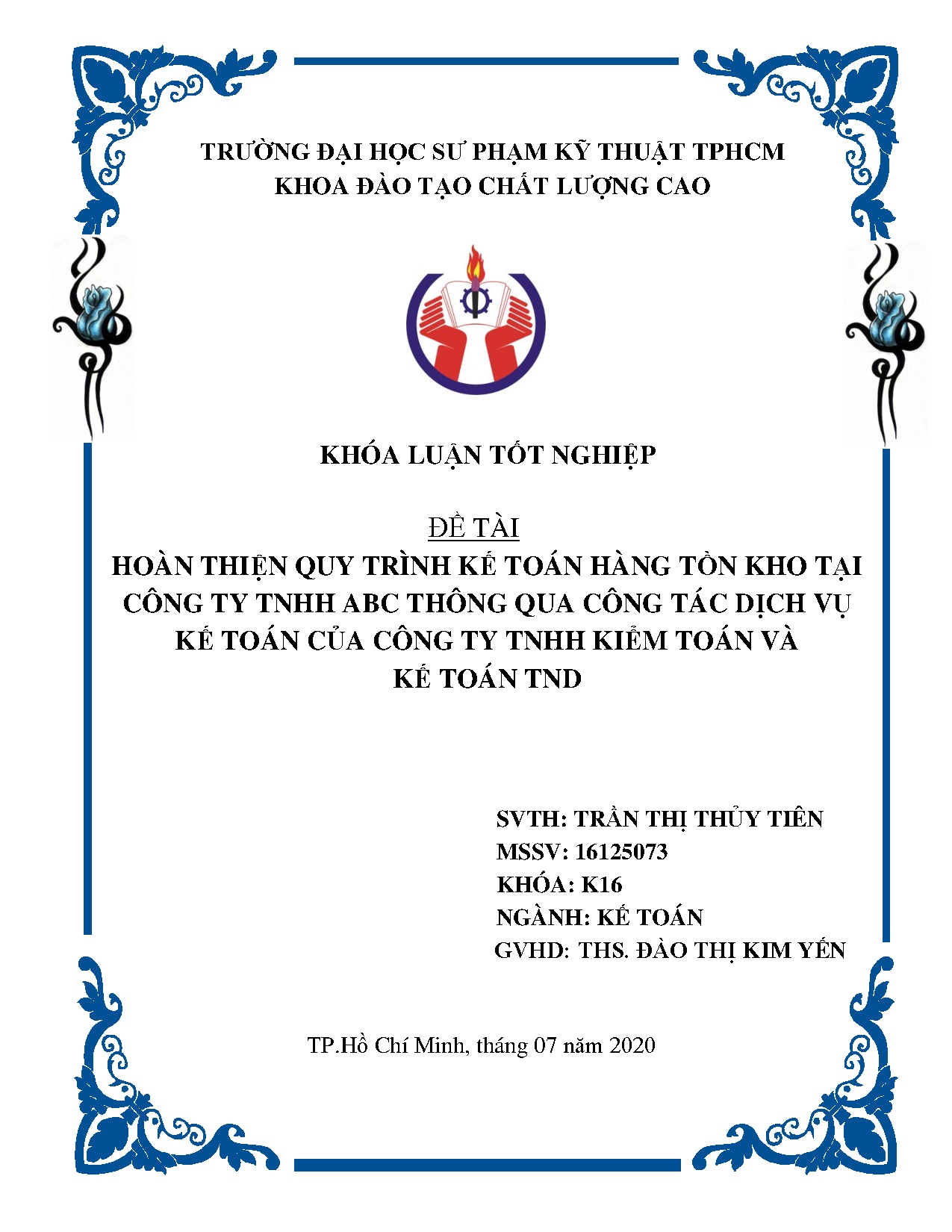 Đồ án tốt nghiệp - Hoàn thiện quy trình kế toán hàng tồn kho tại Công ty TNHH ABC thông QCTDVKTCCT