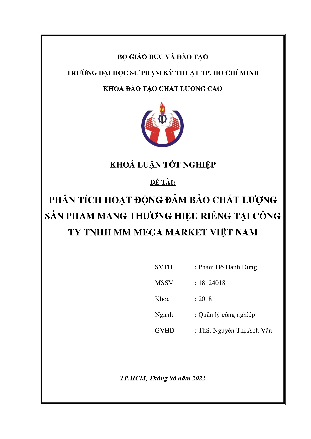 Đồ án tốt nghiệp - Phân tích hoạt động đảm bảo chất lượng sản phẩm mang thương hiệu riêng TCTTMMMVN