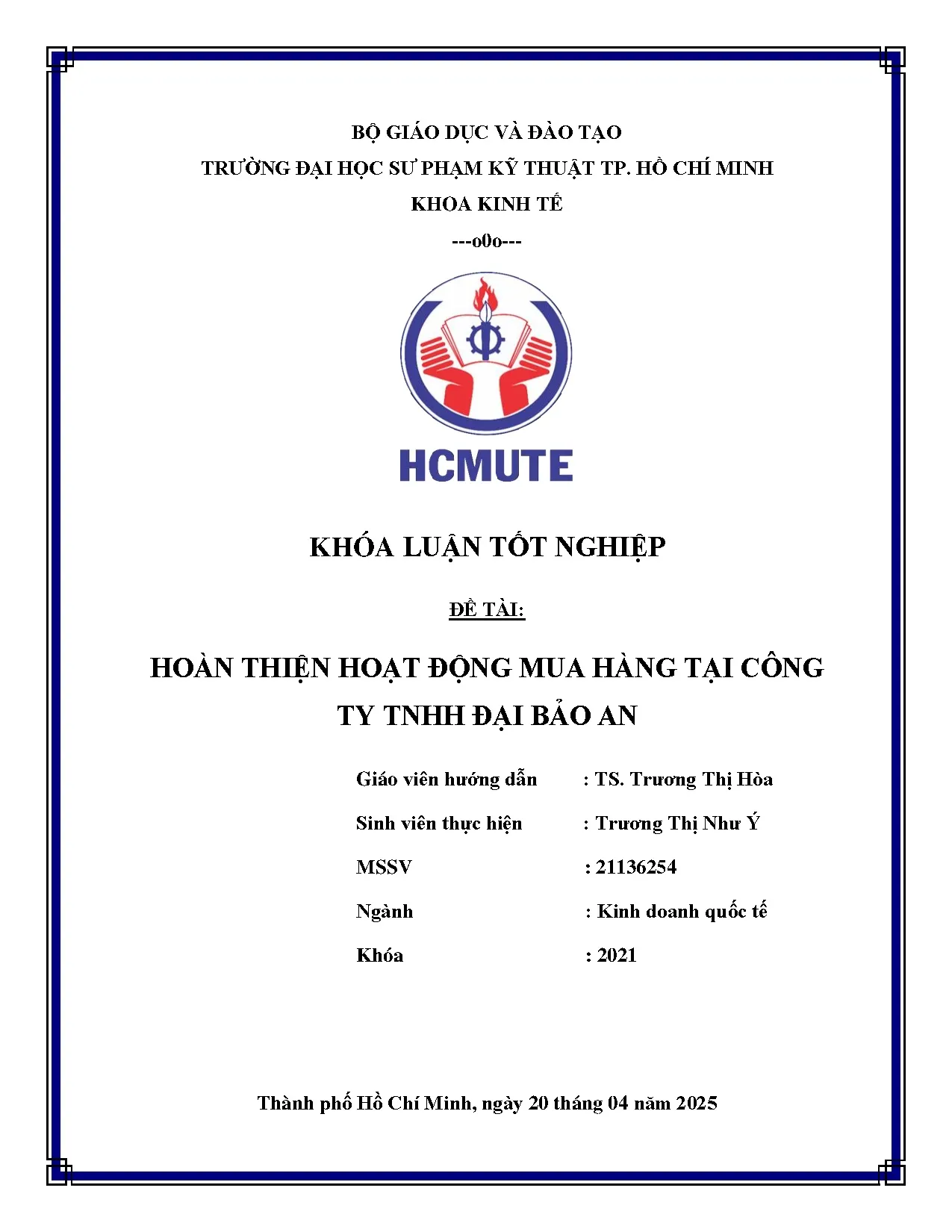 Đồ án tốt nghiệp - Hoàn thiện hoạt động mua hàng tại Công ty TNHH Đại Bảo An