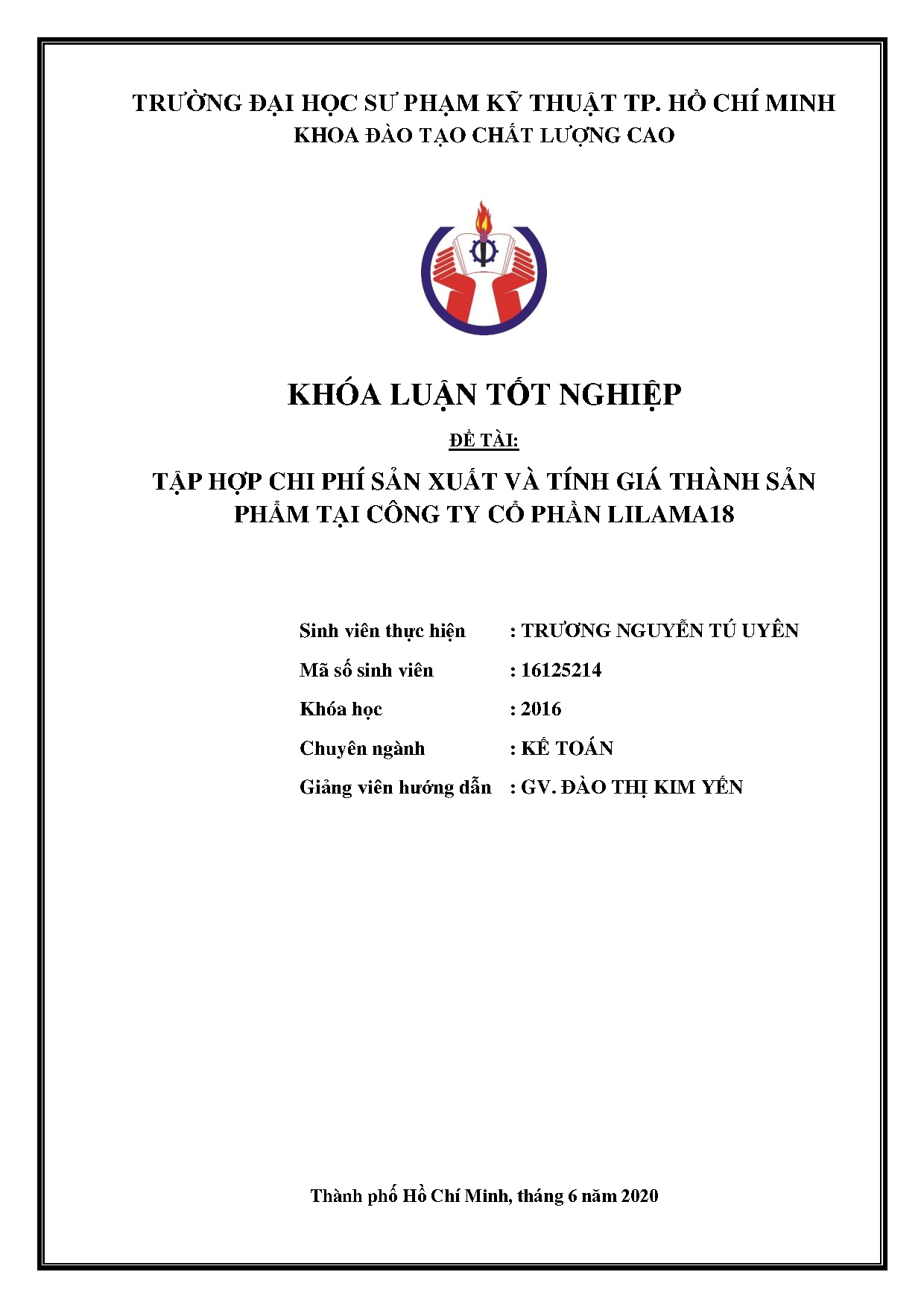 Đồ án tốt nghiệp - Tập hợp chi phí sản xuất và tính toán giá thành sản phẩm tại Công ty cổ phần L