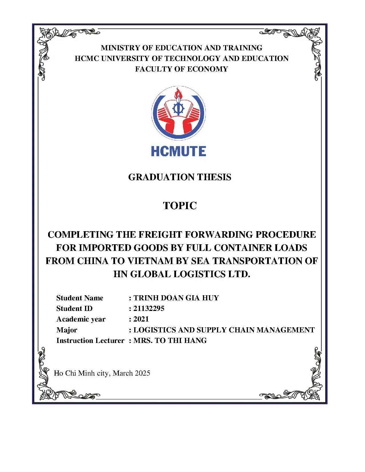 Đồ án tốt nghiệp - Completing the freight forwarding procedure for imported goods by FCLFCTVBSTOHGLL