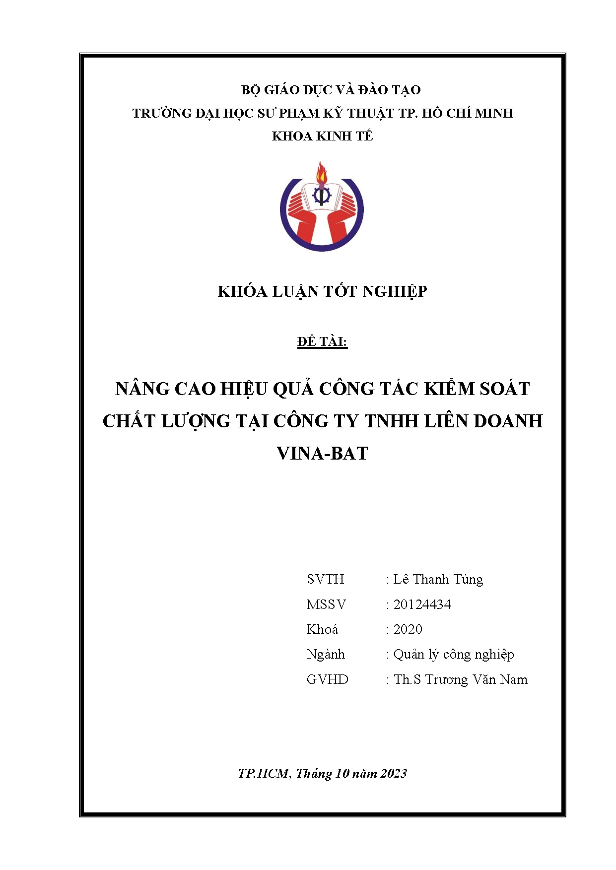 Đồ án tốt nghiệp - Nâng cao hiệu quả công tác kiểm soát chất lượng tại Công ty TNHH Liên doanh V