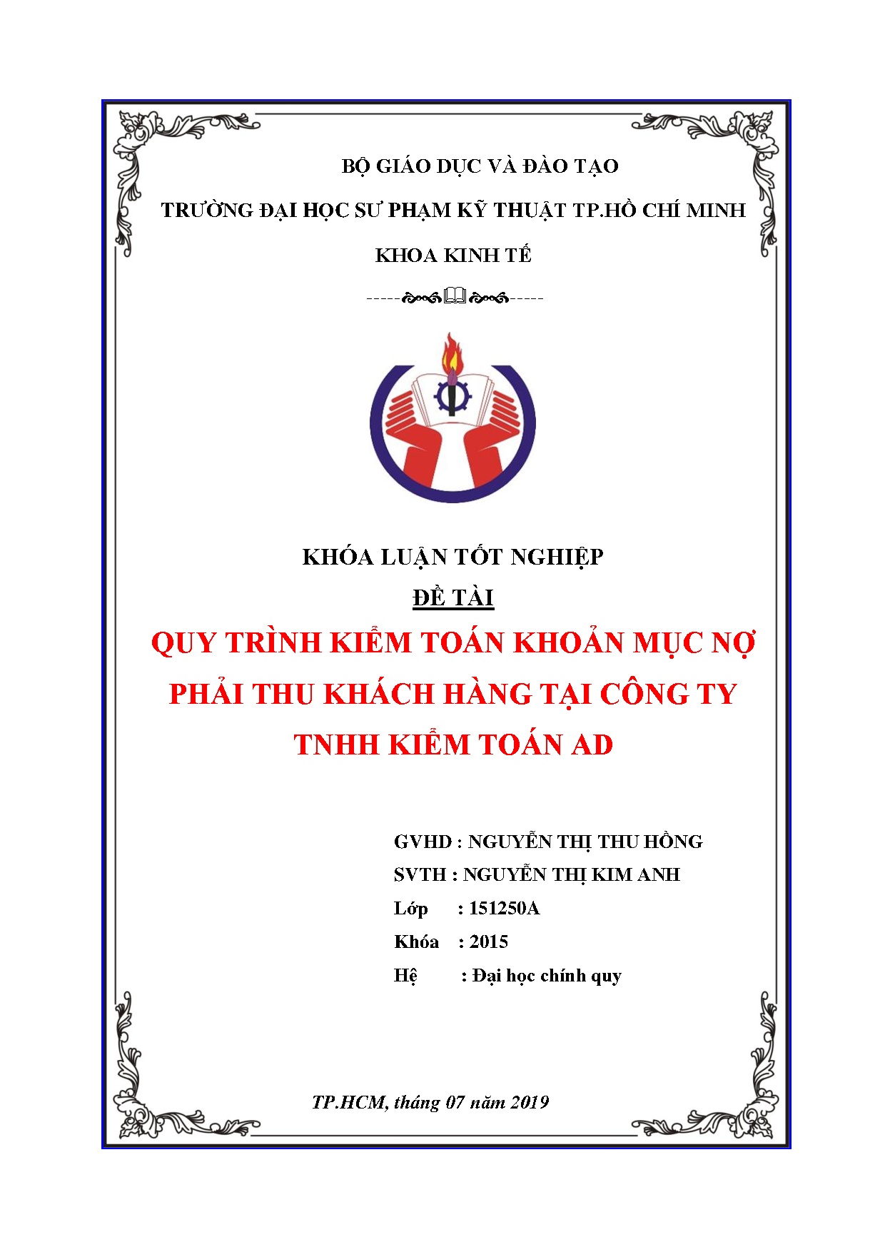 Đồ án tốt nghiệp - Qui trình kiểm toán khoản mục nợ phải thu khách hàng tại công ty TNHH kiểm toán A