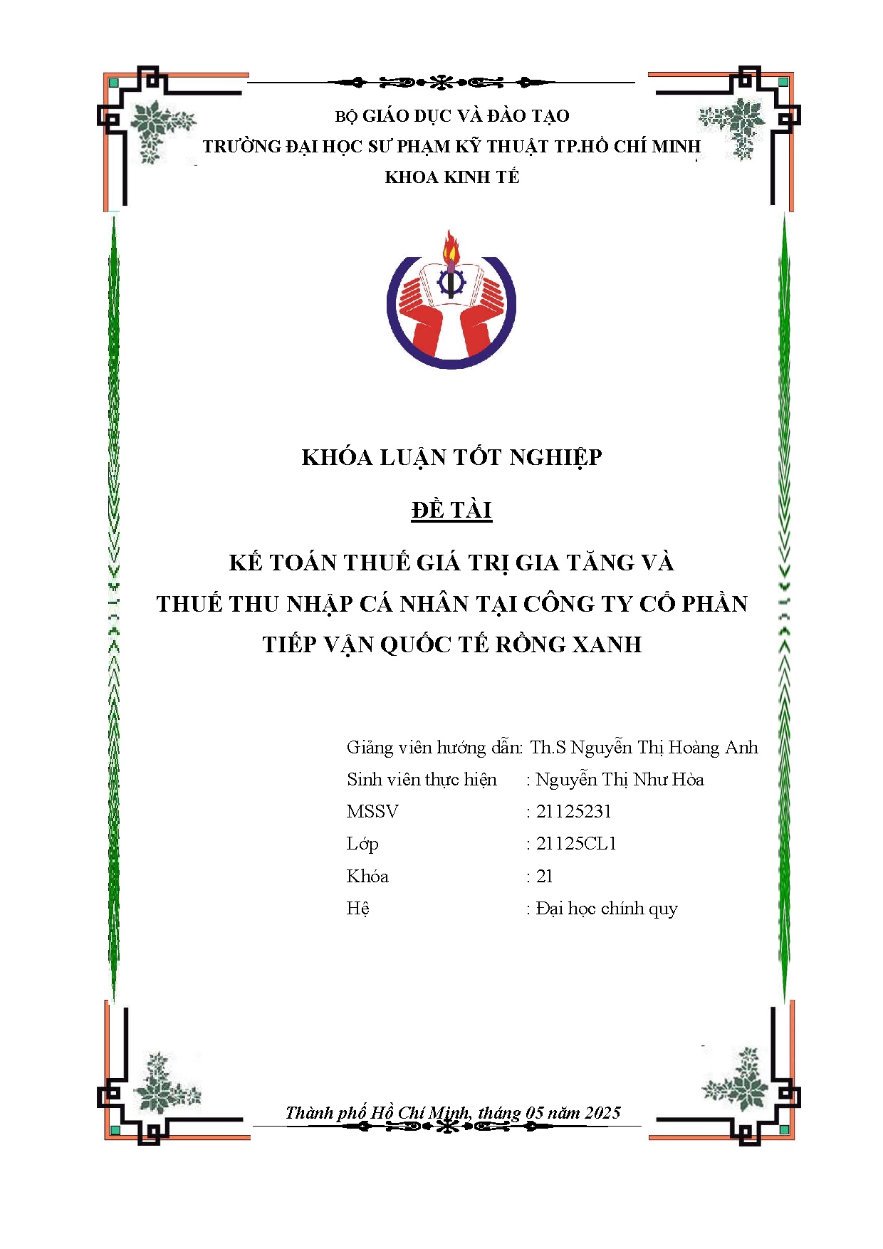 Đồ án tốt nghiệp - Kế toán thuế giá trị gia tăng và thuế thu nhập cá nhân tại công ty cổ phần TVQTRX