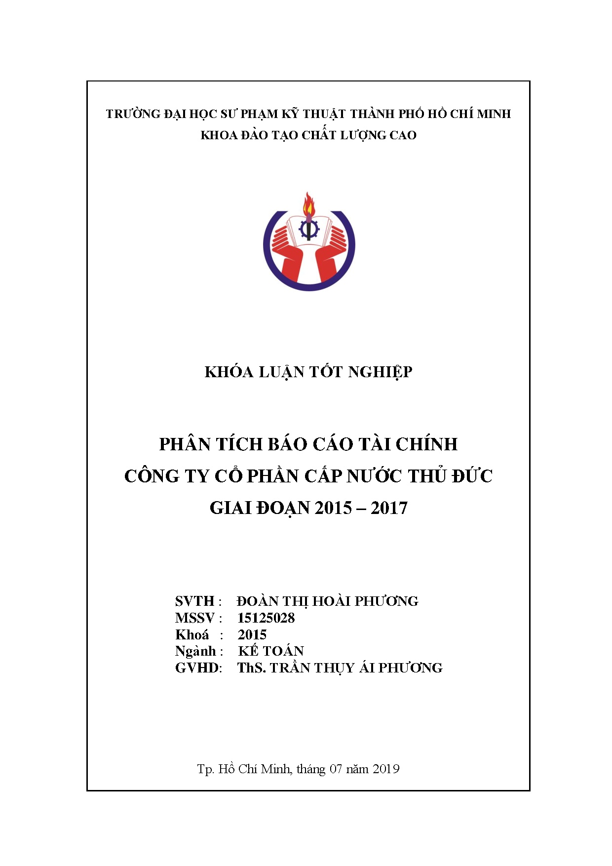 Đồ án tốt nghiệp - Phân tích báo cáo tài chính Công ty cổ phần Cấp nước Thủ Đức giai đoạn 2015 - 2