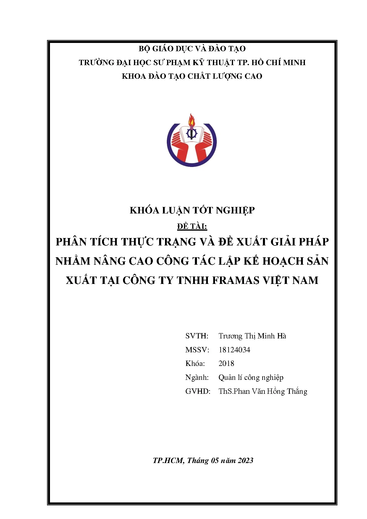 Đồ án tốt nghiệp - Phân tích thực trạng và đề xuất giải pháp nhằm nâng cao công tác lập KHSXTCTTFVN