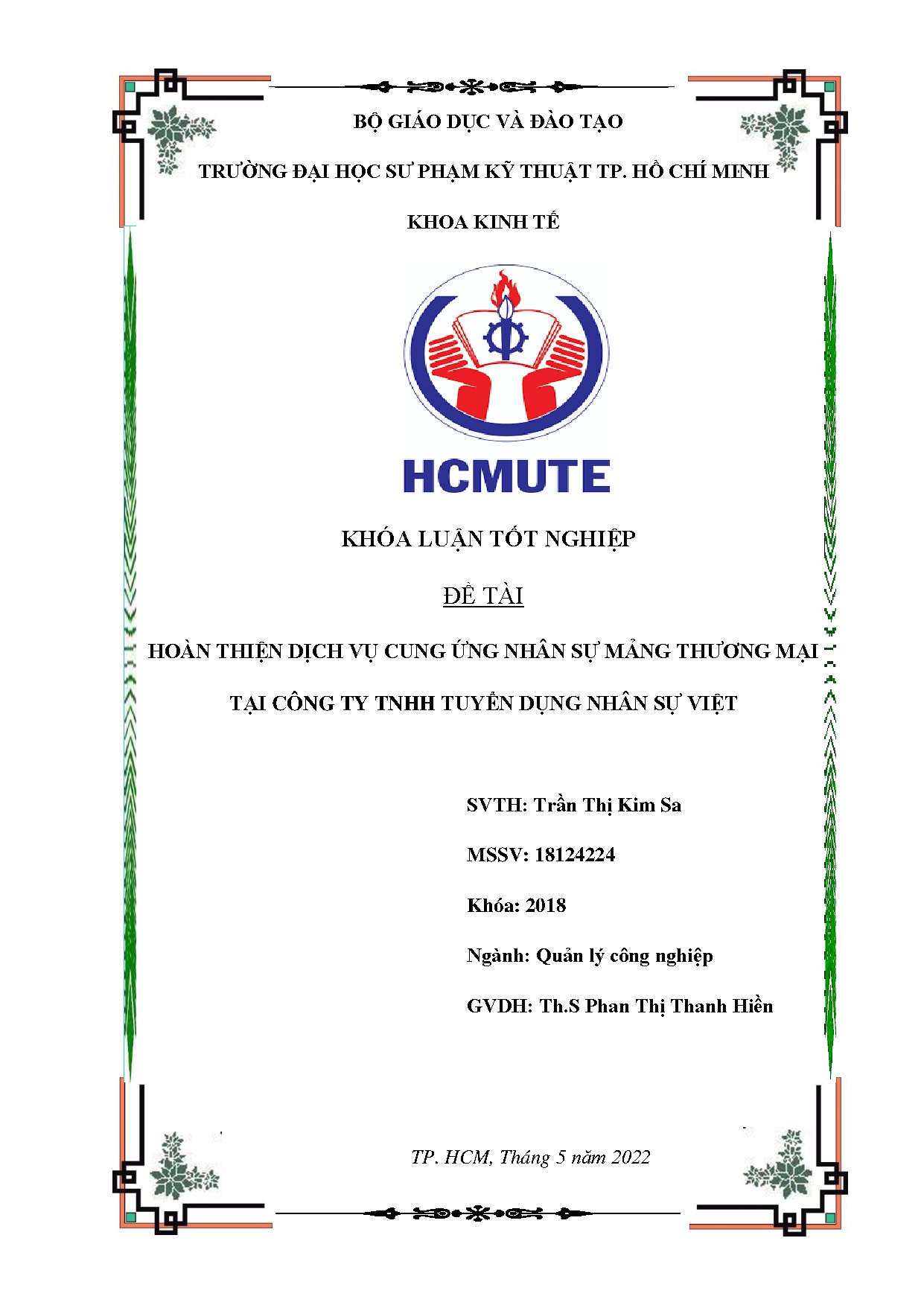 Đồ án tốt nghiệp - Hoàn thiện dịch vụ cung ứng nhân sự mảng thương mại tại Công ty TNHH tuyển DNSV