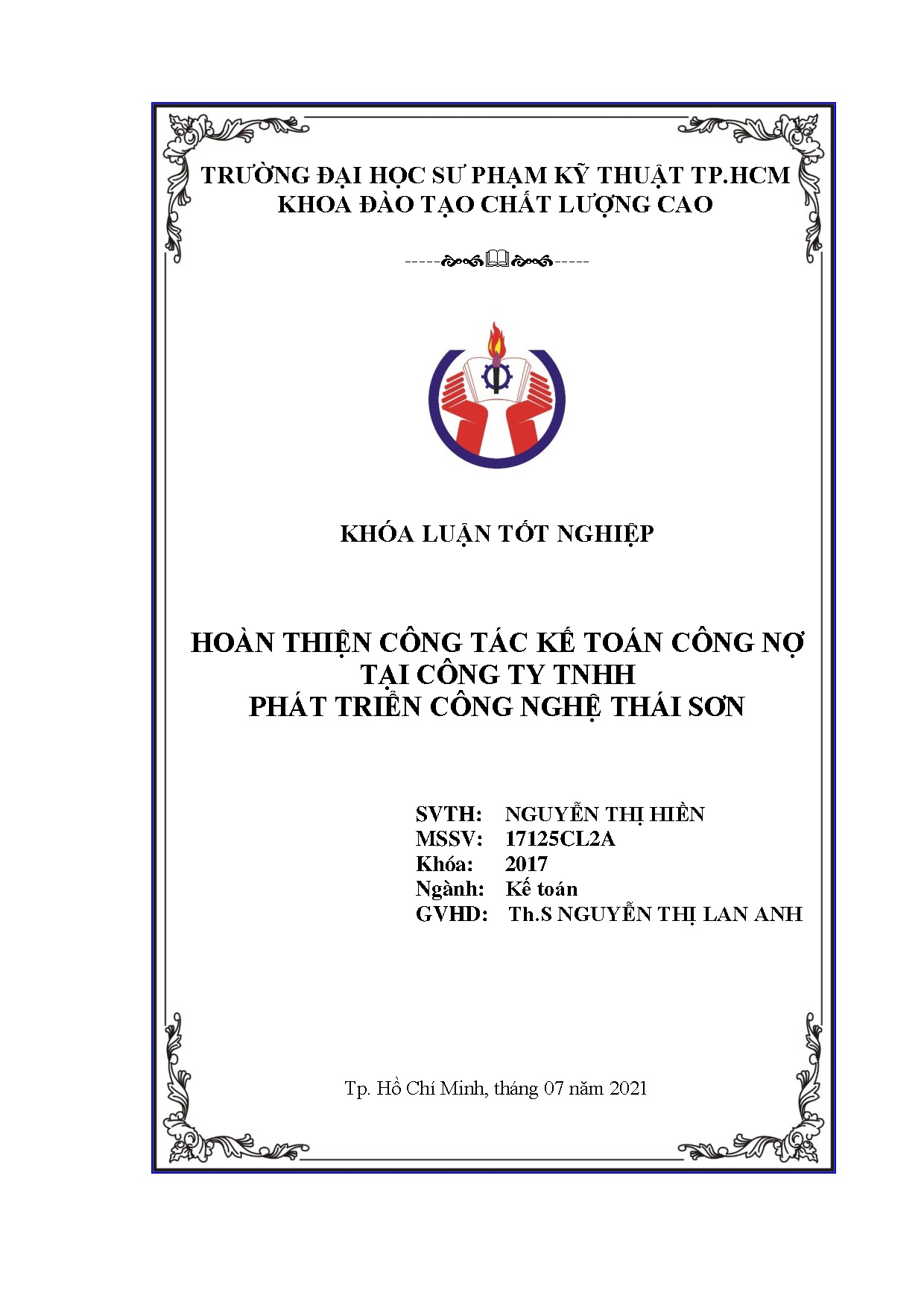 Đồ án tốt nghiệp - Hoàn thiện công tác Kế toán công nợ tại Công ty TNHH phát triển công nghệ Thái S