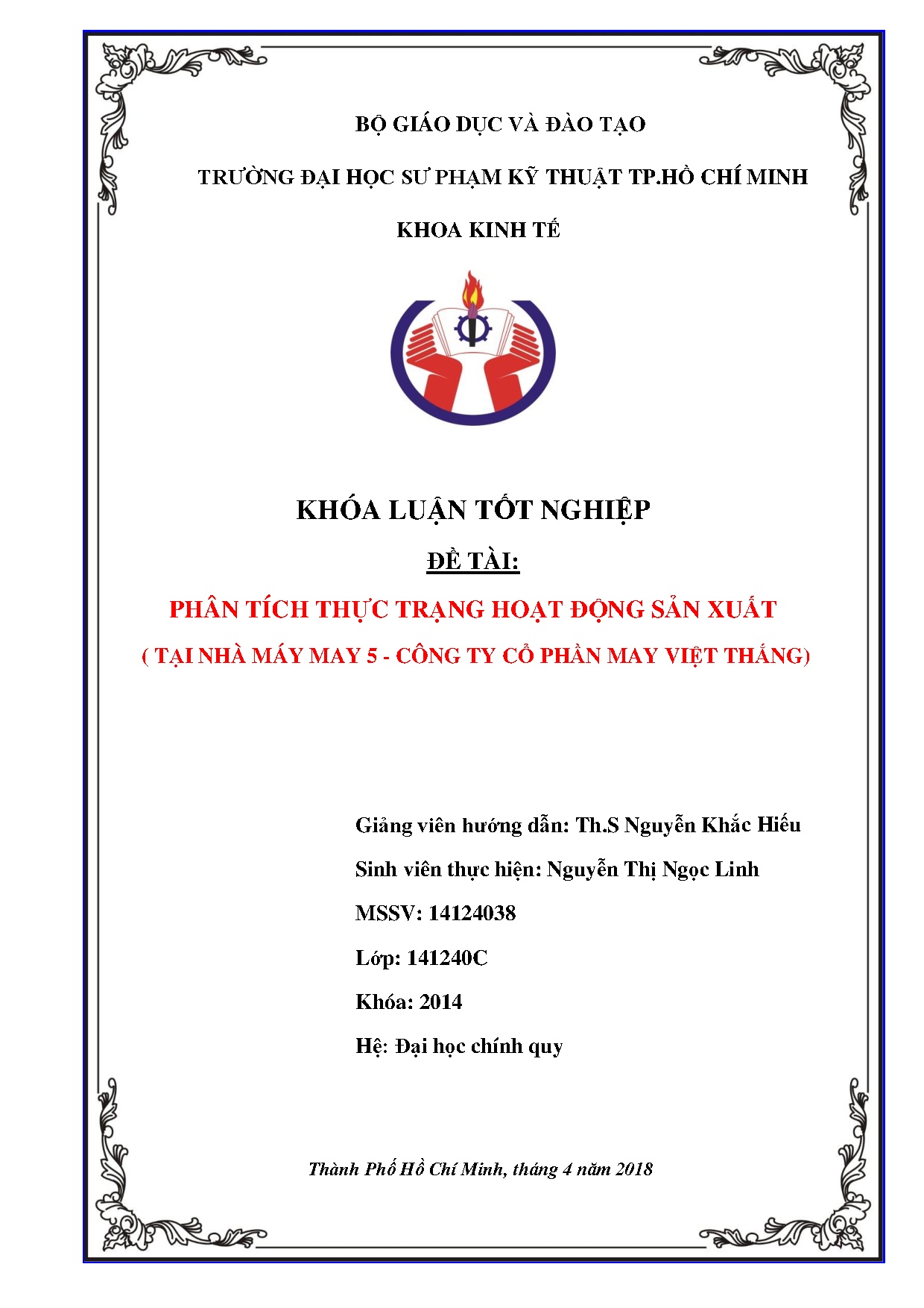 Đồ án tốt nghiệp - Phân tích thực trạng hoạt động sản xuất (Tại nhà máy may 5 - Công ty cổ phần MVT