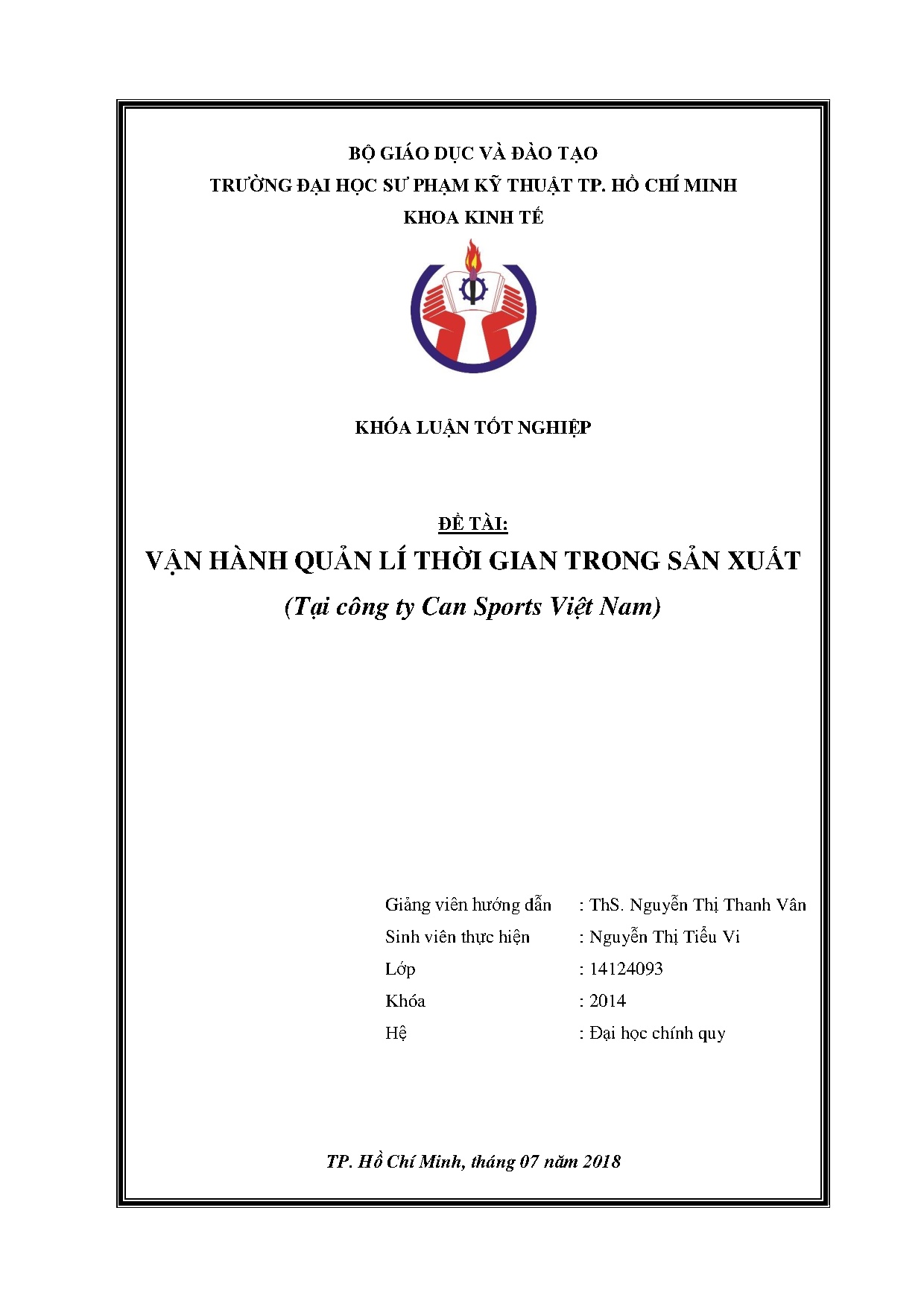 Đồ án tốt nghiệp - Vận hành quản lí thời gian trong sản xuất (tại Công ty Can Sports Việt Nam)