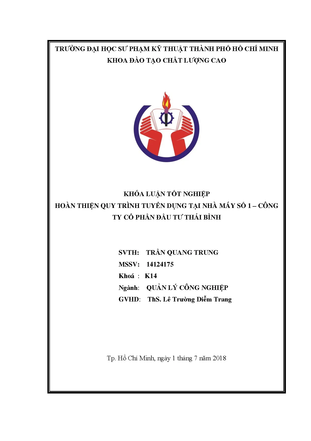 Đồ án tốt nghiệp - Hoàn thiện quy trình tuyển dụng tại Nhà máy số 1 - Công ty Cổ phần Đầu tư Thái B