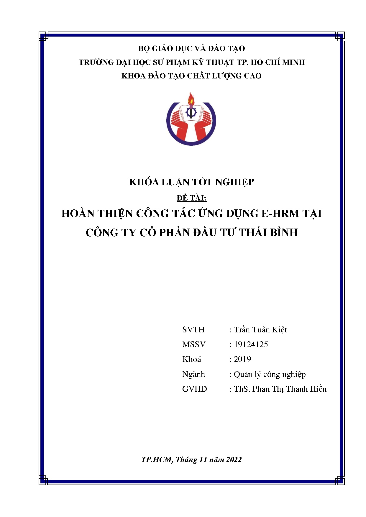 Đồ án tốt nghiệp - Hoàn thiện công tác ứng dụng E-HRM tại Công ty cổ phần đầu tư Thái Bình