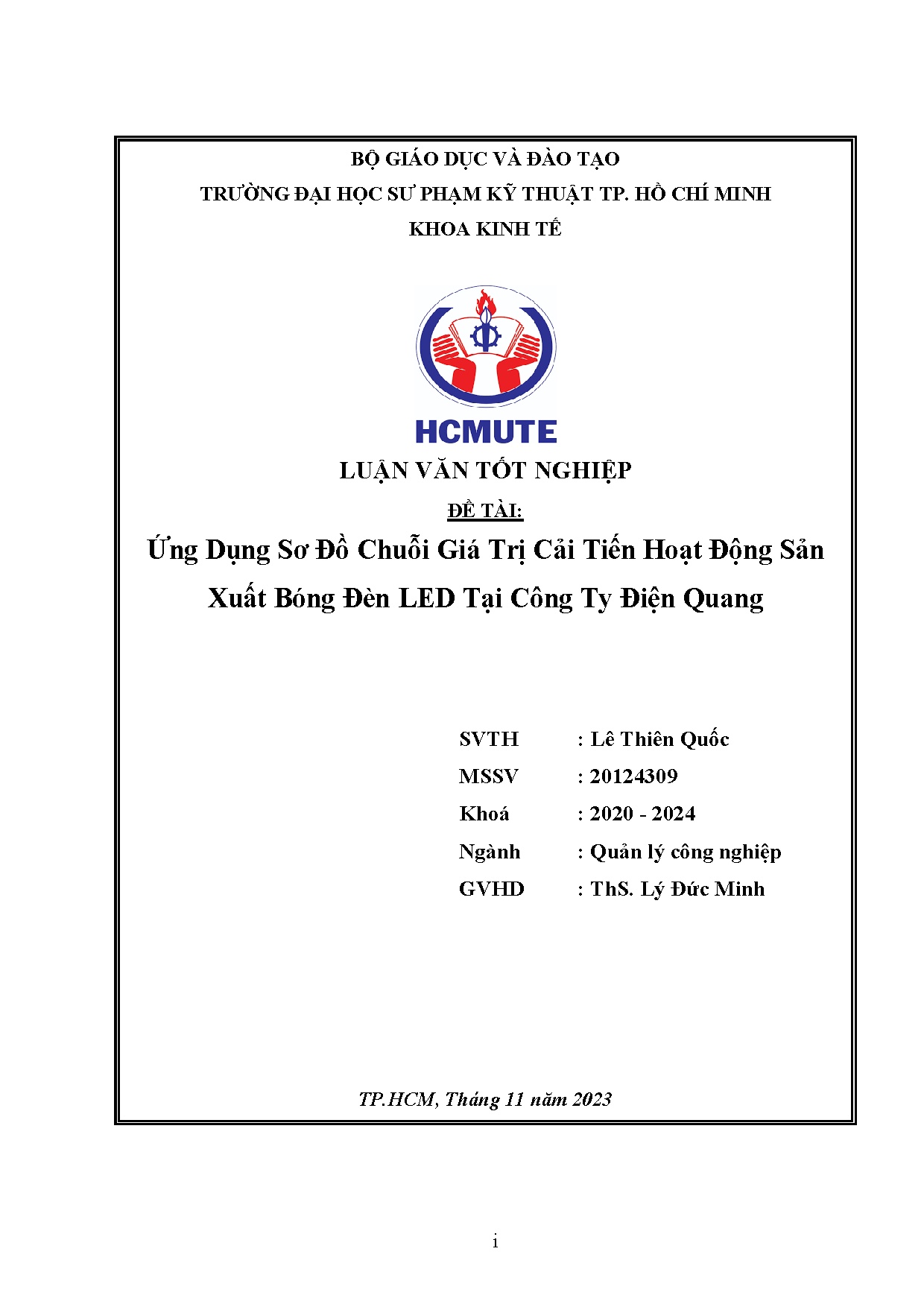 Đồ án tốt nghiệp - Ứng dụng sơ đồ chuỗi giá trị cải tiến hoạt động sản xuất bóng đèn led tại CTĐQ