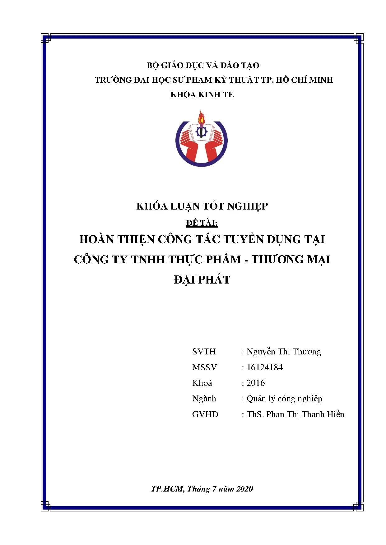 Đồ án tốt nghiệp - Hoàn thiện công tác tuyển dụng tại Công ty TNHH Thực phẩm - Thương mại Đại Phát