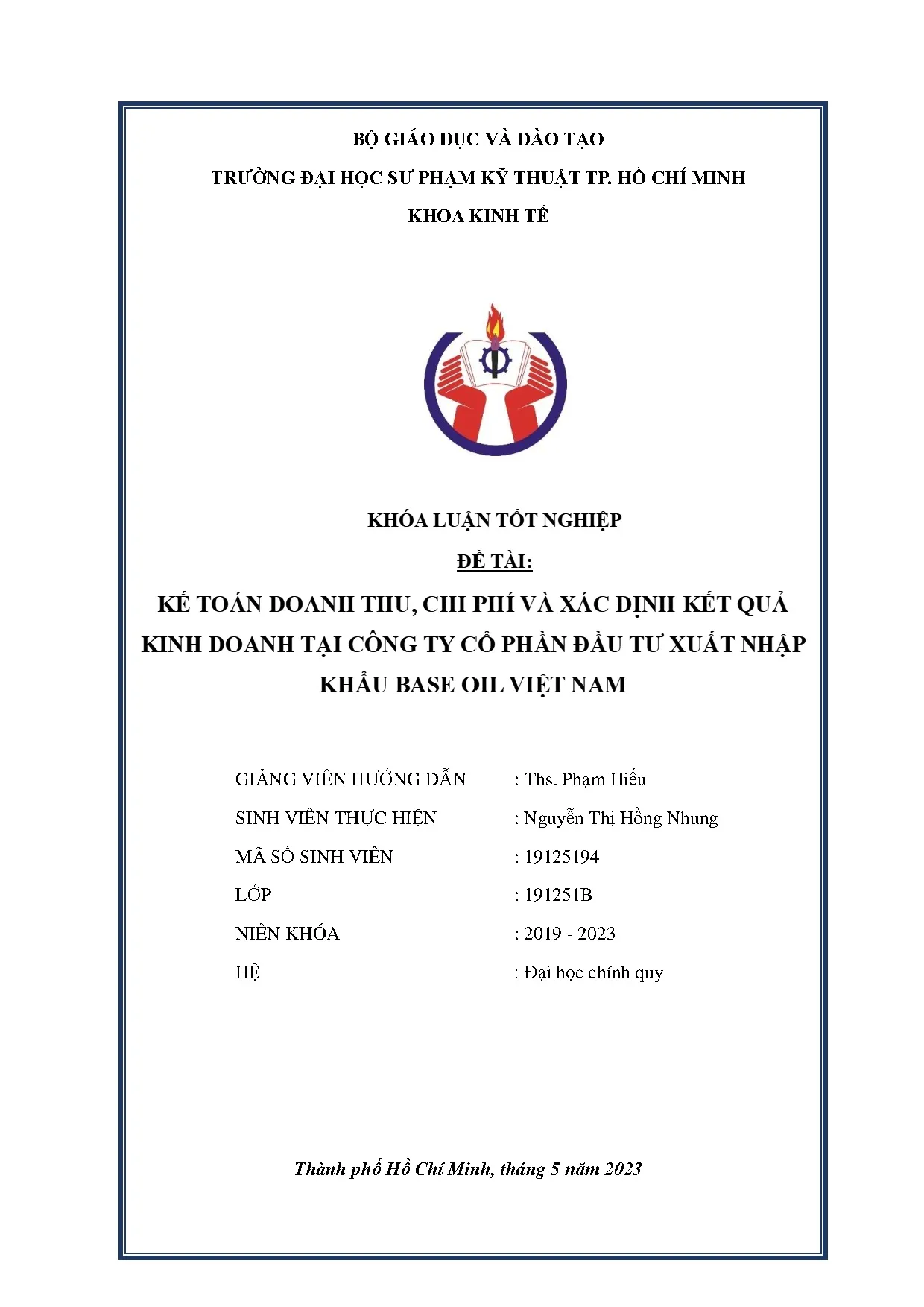 Đồ án tốt nghiệp - Kế toán doanh thu, chi phí và xác định kết quả kinh doanh tại Công ty CPĐTXNKBOVN